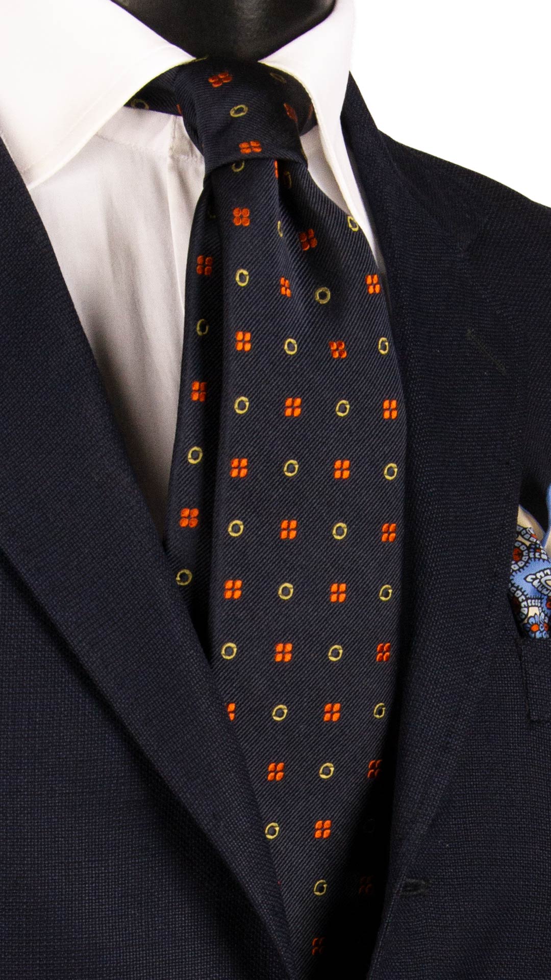 Cravatta di Seta Blu Fantasia Arancione Verde Chiaro AN7367 Graffeo Cravatte Made in Italy