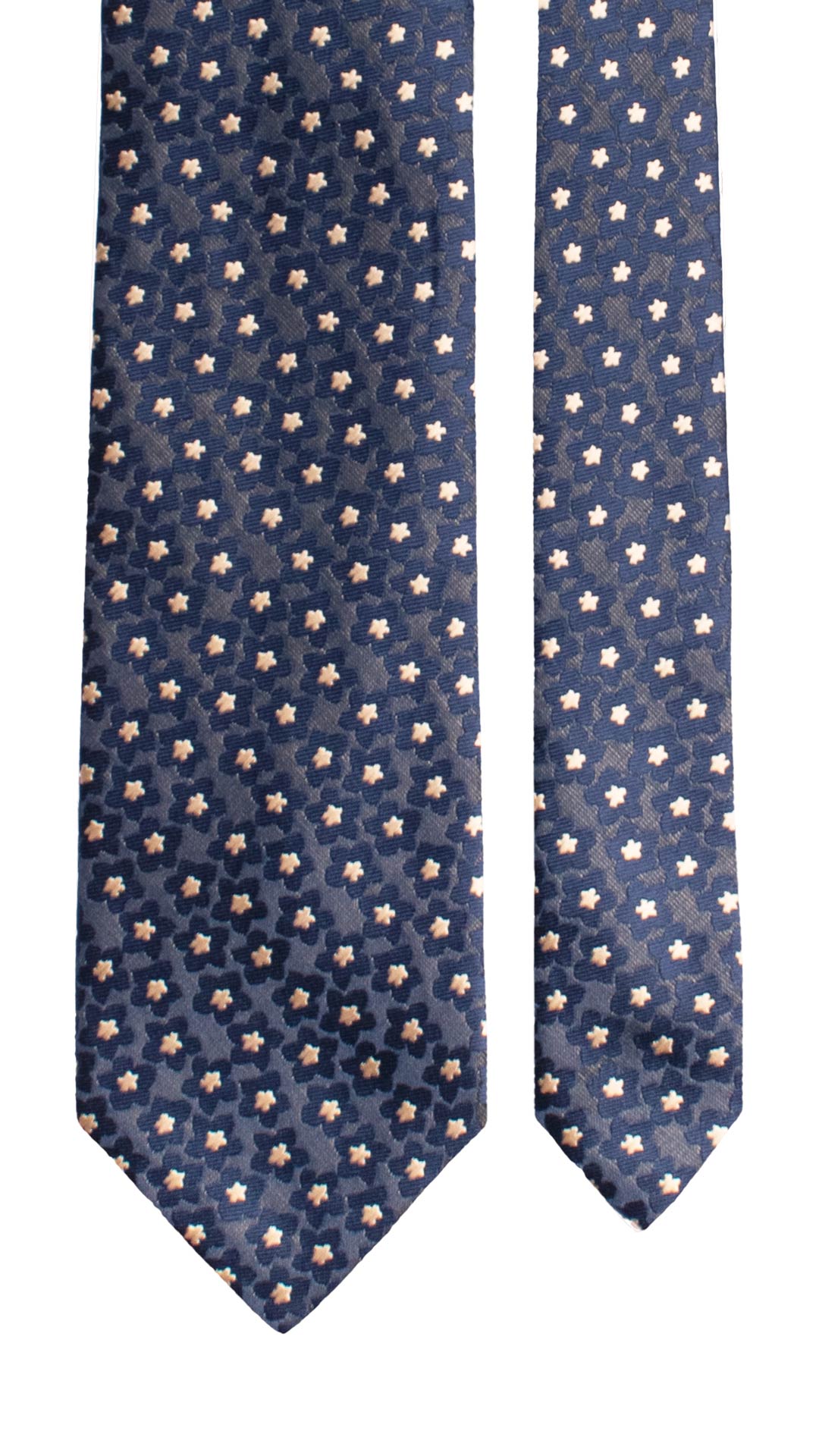 Cravatta di Seta Blu Fantasia Beige Effetto Cangiante 1728 Graffeo Cravatte Made in Italy Pala