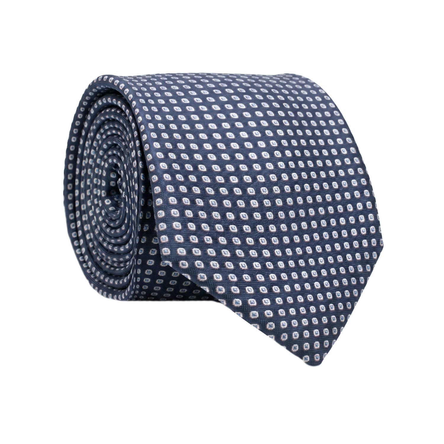 Cravatta di Seta Blu Fantasia Bianca Celeste 1541 Graffeo Cravatte Made in Italy Rotolo