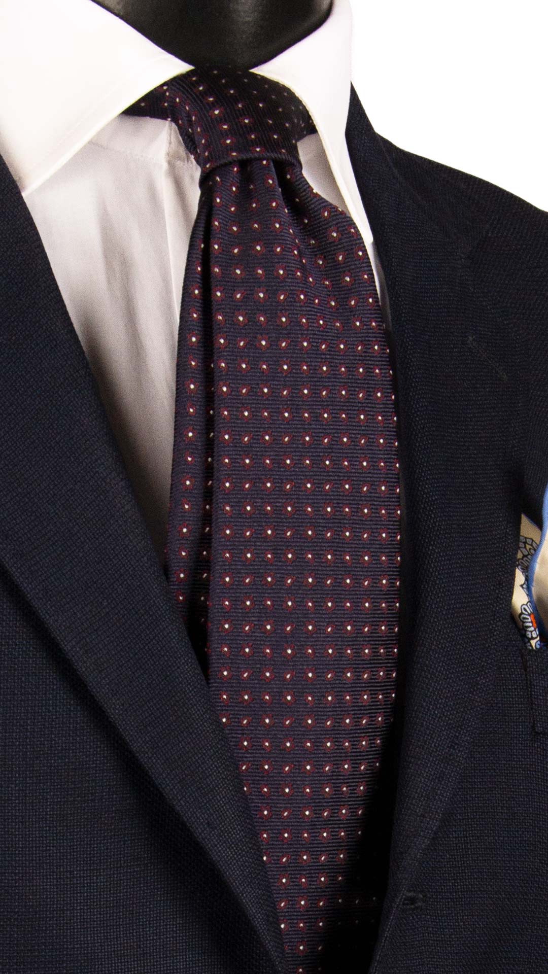 Cravatta di Seta Blu Fantasia Bordeaux Grigio Argento 7302 Graffeo Cravatte Made in Italy