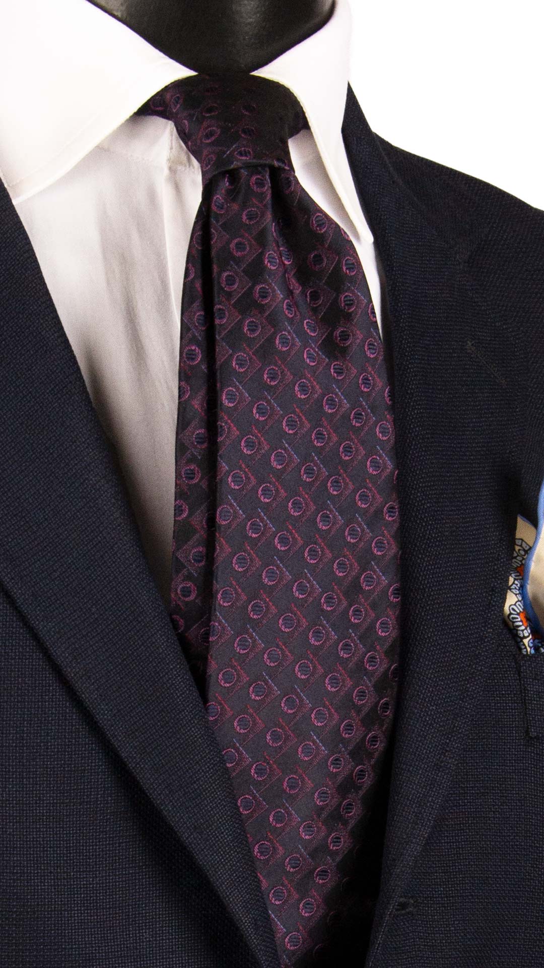 Cravatta di Seta Blu Fantasia Fucsia Celeste 7280 Graffeo Cravatte Made in Italy