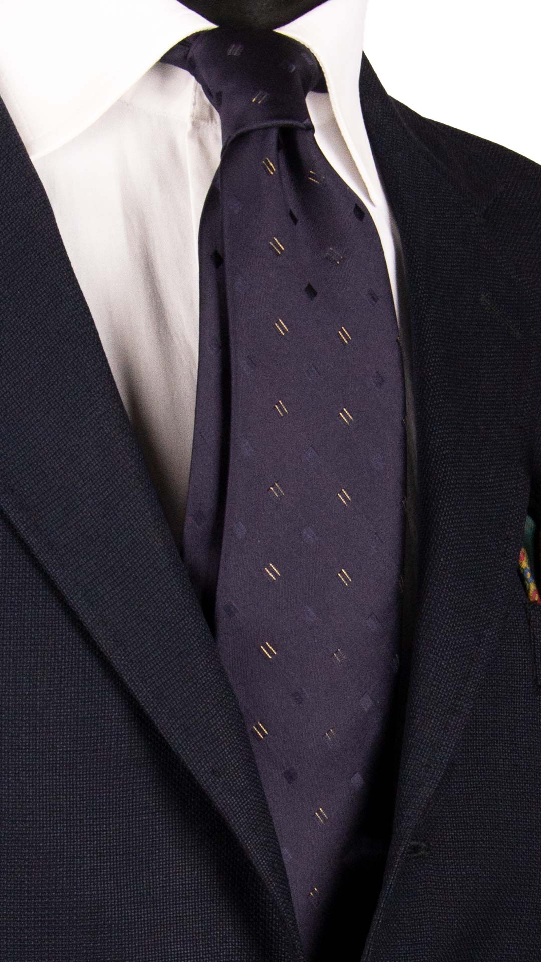 Cravatta-di-Seta-Blu-Fantasia-Lurex-Giallo-Oro-7068