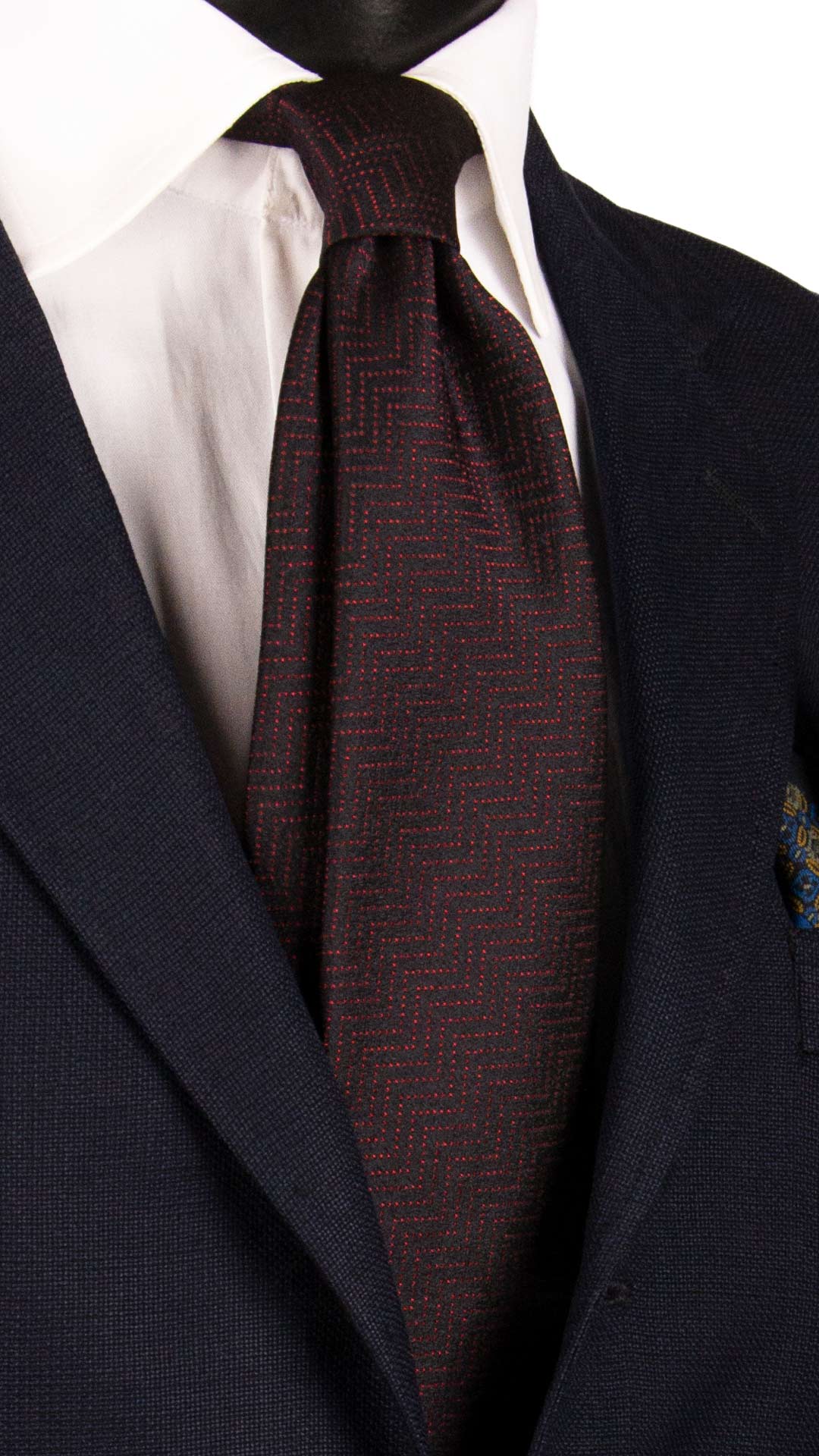 Cravatta di Seta Blu Fantasia Lurex Rossa 7157 Graffeo Cravatte Made in Italy