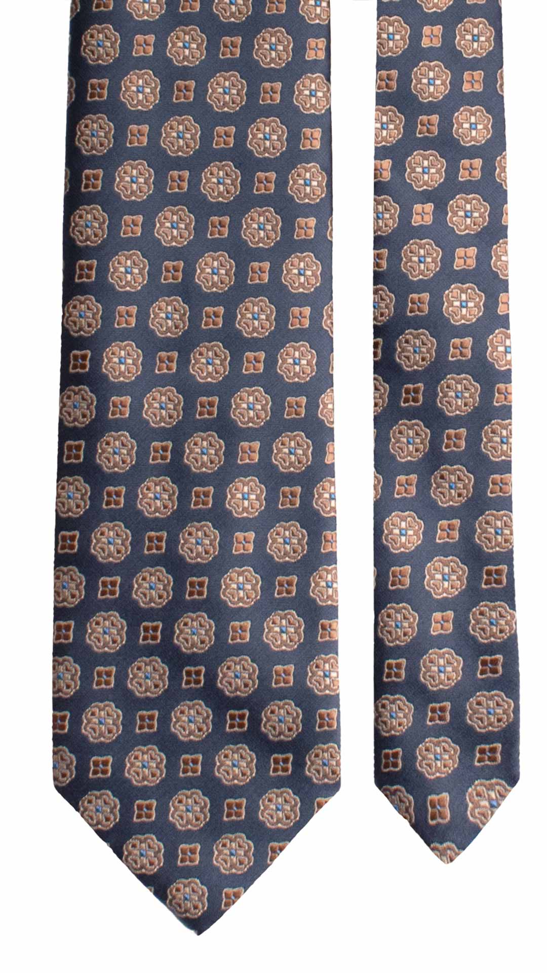 Cravatta di Seta Blu Fantasia Marrone Bluette 1930 Graffeo Cravatte Made in Italy Pala