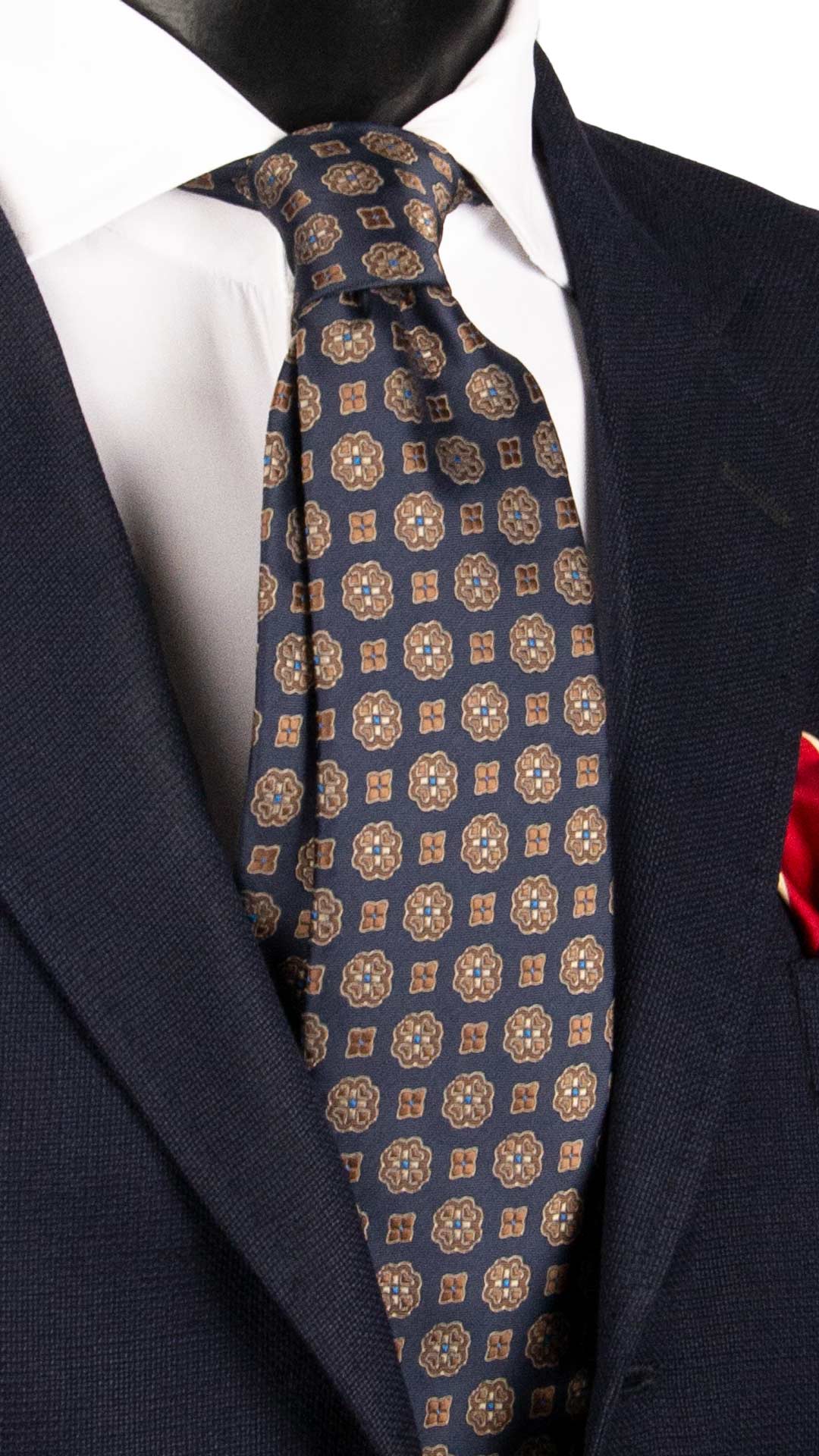 Cravatta di Seta Blu Fantasia Marrone Bluette 1930 Graffeo Cravatte Made in Italy