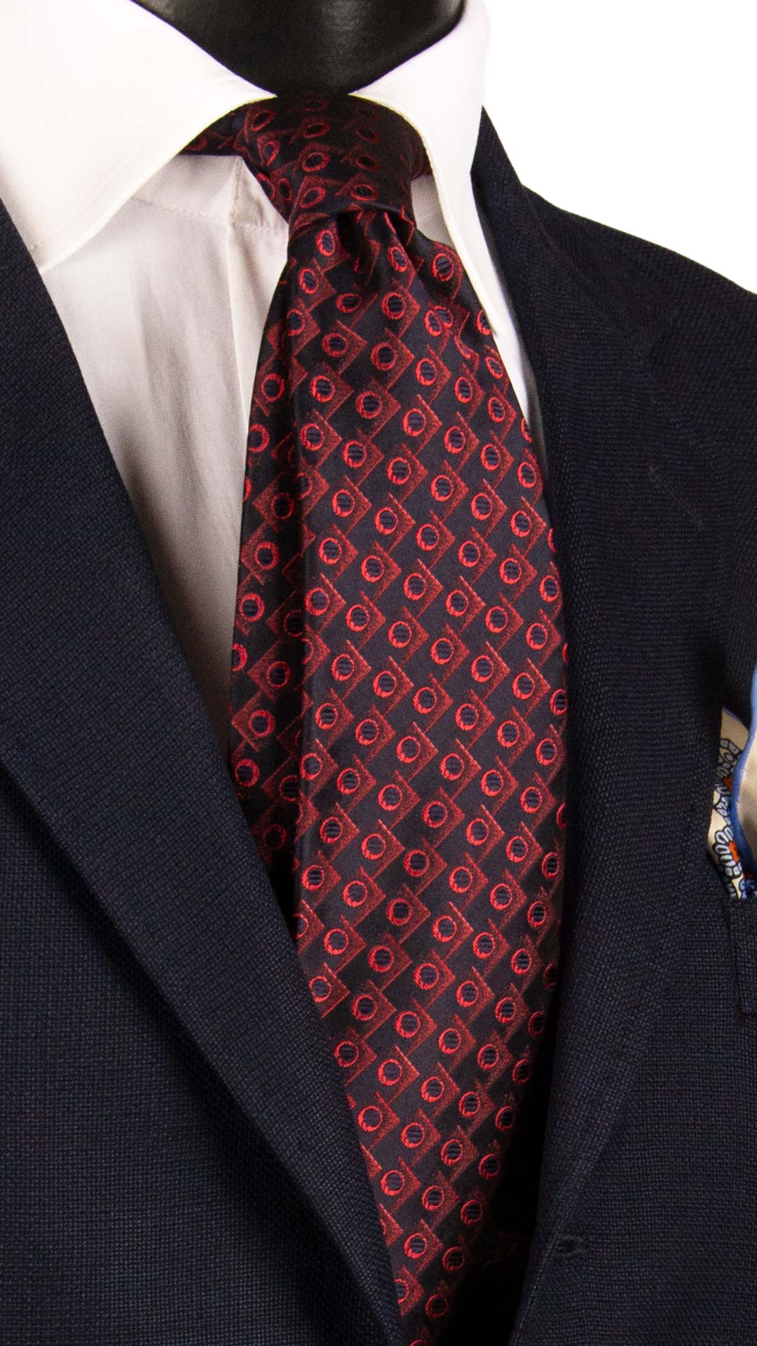 Cravatta di Seta Blu Fantasia Rossa 7277 Graffeo Cravatte Made in Italy