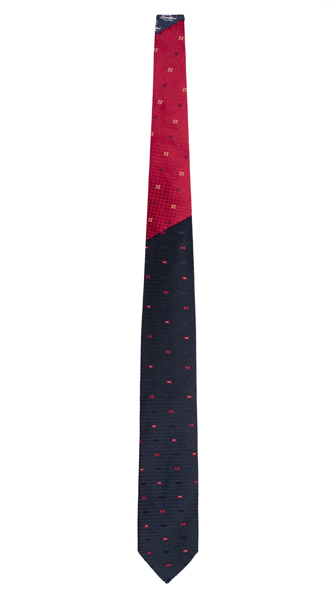 Cravatta di Seta Blu Fantasia Tono su Tono Rosso Bianco Nodo in Contrasto Rosso Bordeaux Fantasia Beige Blu N3438 Made in Italy Graffeo Cravatte Intera