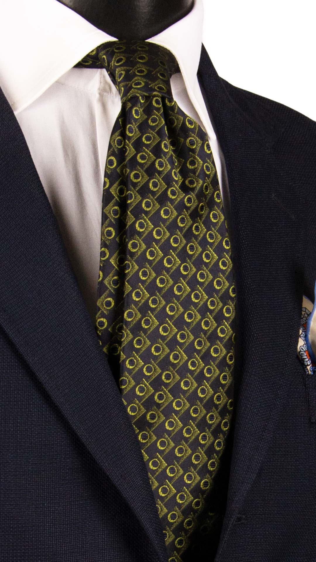 Cravatta di Seta Blu Fantasia Verde 7278 Graffeo Cravatte Made in Italy