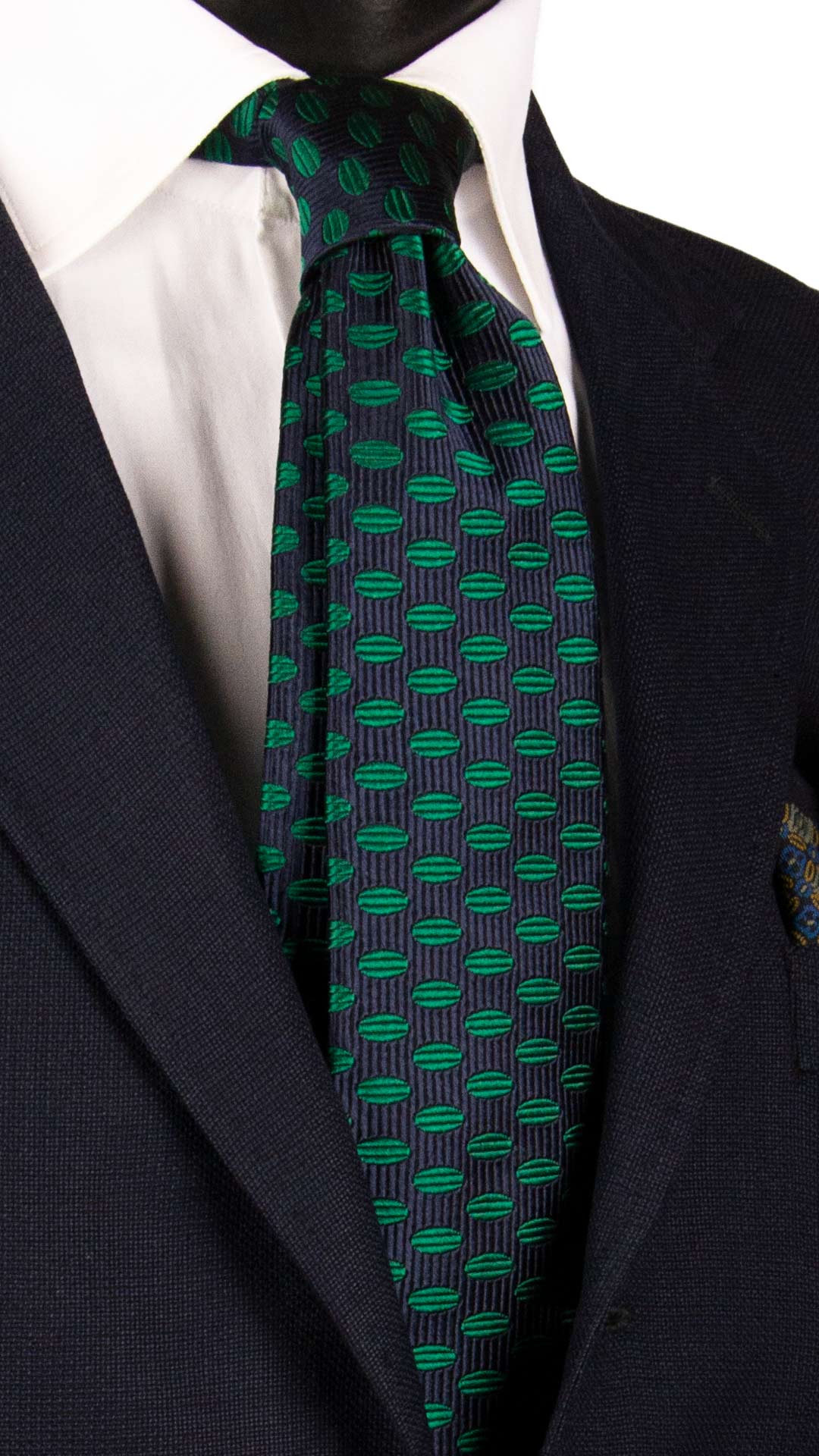 Cravatta di Seta Blu Fantasia Verde AN7173 Graffeo Cravatte Made in Italy