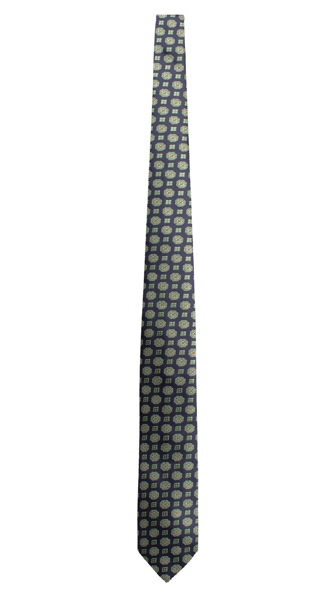 Cravatta di Seta Blu Fantasia Verde Rosso Mattone 1929 Graffeo Cravatte Made in Italy Intera