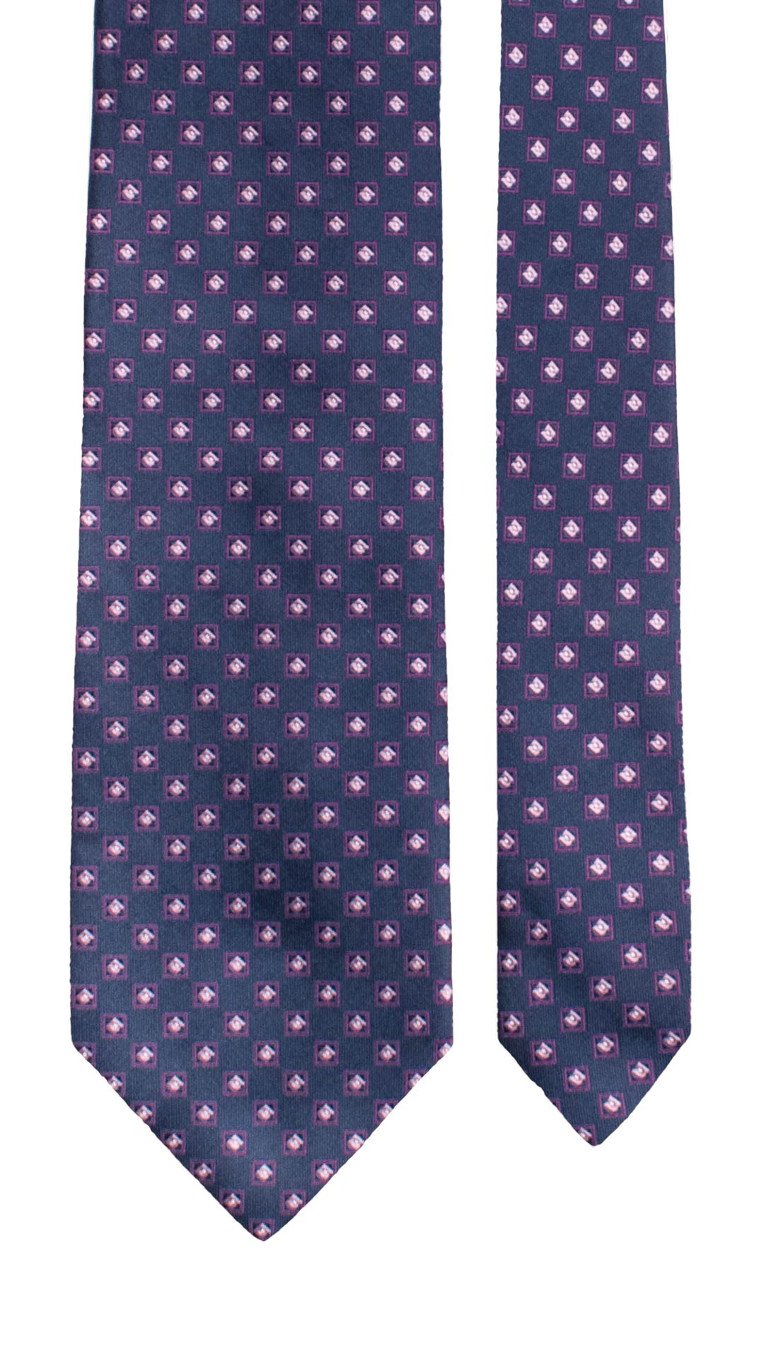 Cravatta di Seta Blu Fantasia Viola Rosa Bianca 1627 Graffeo Cravatte Made in Italy Pala
