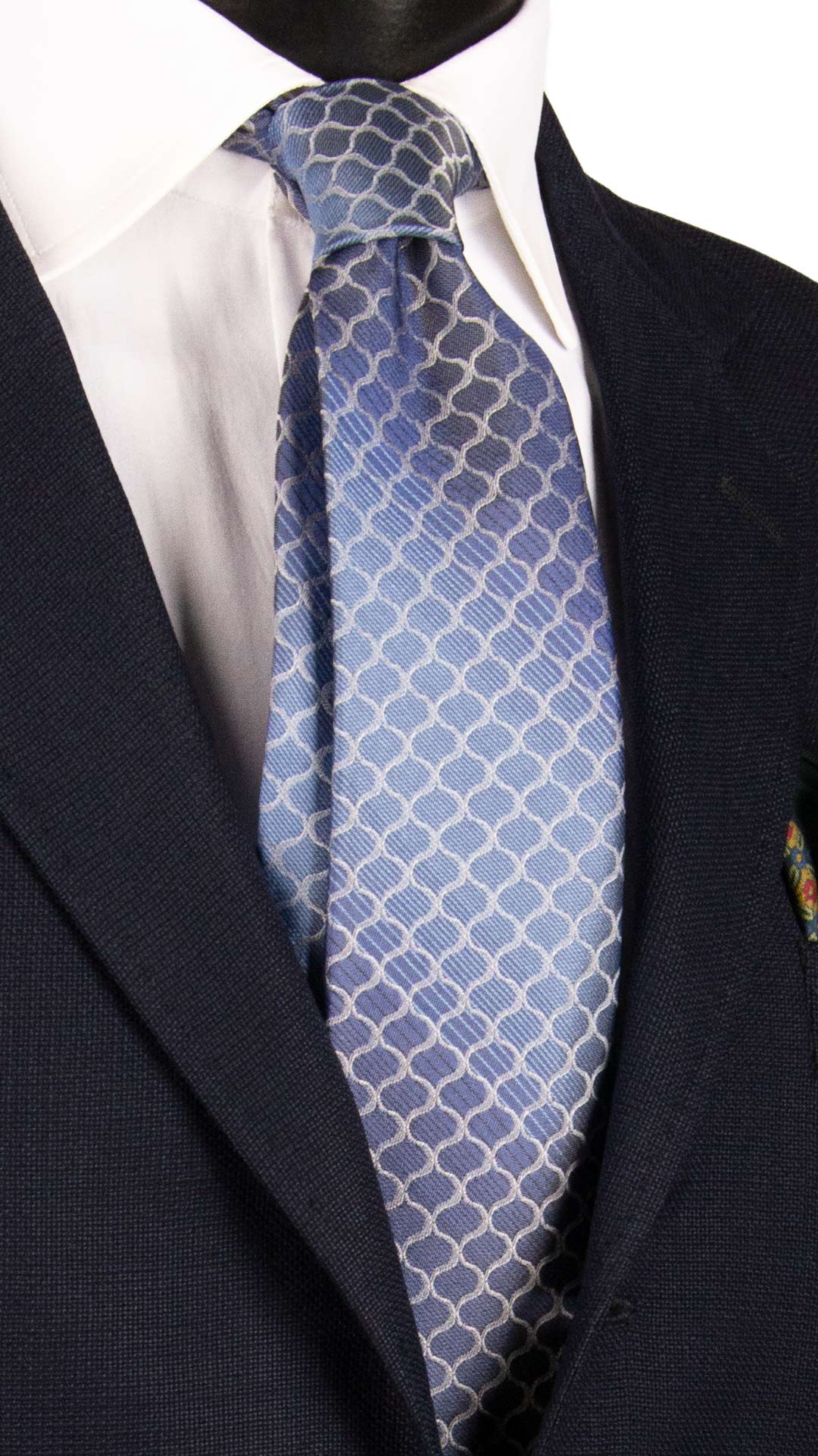 Cravatta di Seta Indaco Celeste Fantasia Grigia 7194 Graffeo Cravatte Made in Italy