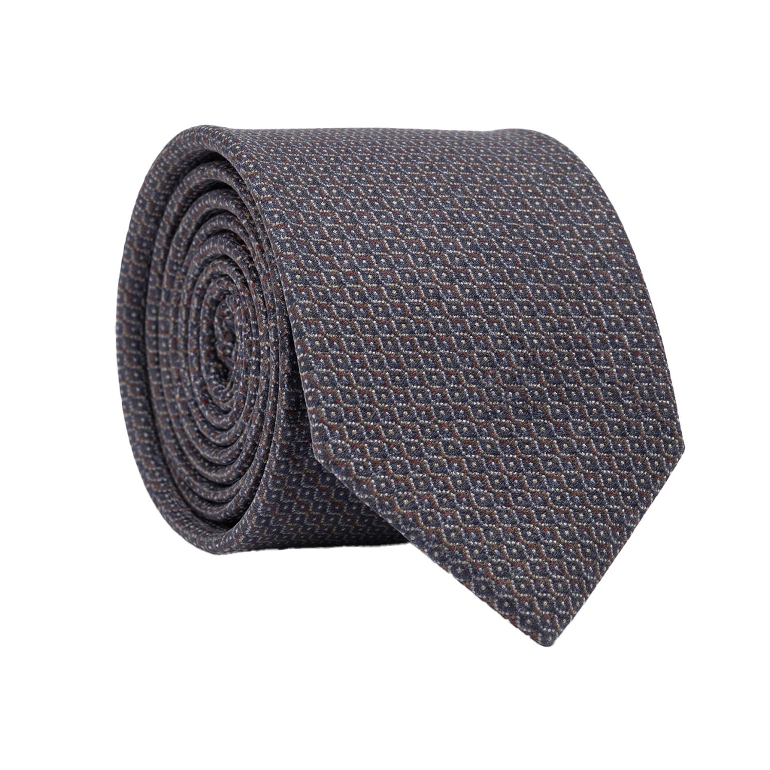 Cravatta di Seta Blu Marrone Bianca Fantasia 1686 Graffeo Cravatte Made in Italy Rotolo