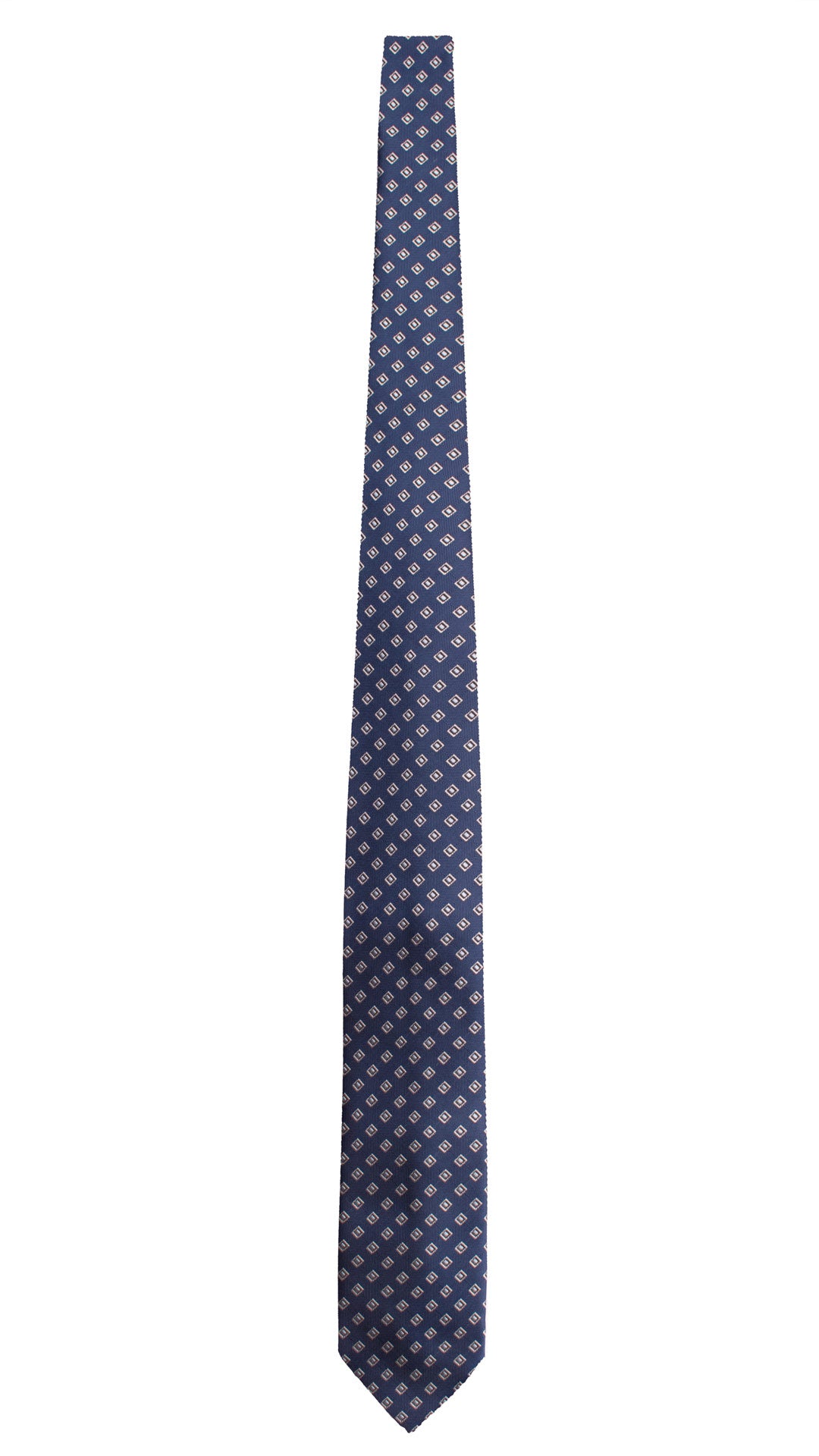 Cravatta di Seta Blu Navy Fantasia Celeste Grigio Argento 2011 Graffeo Cravatte Made in Italy Intera
