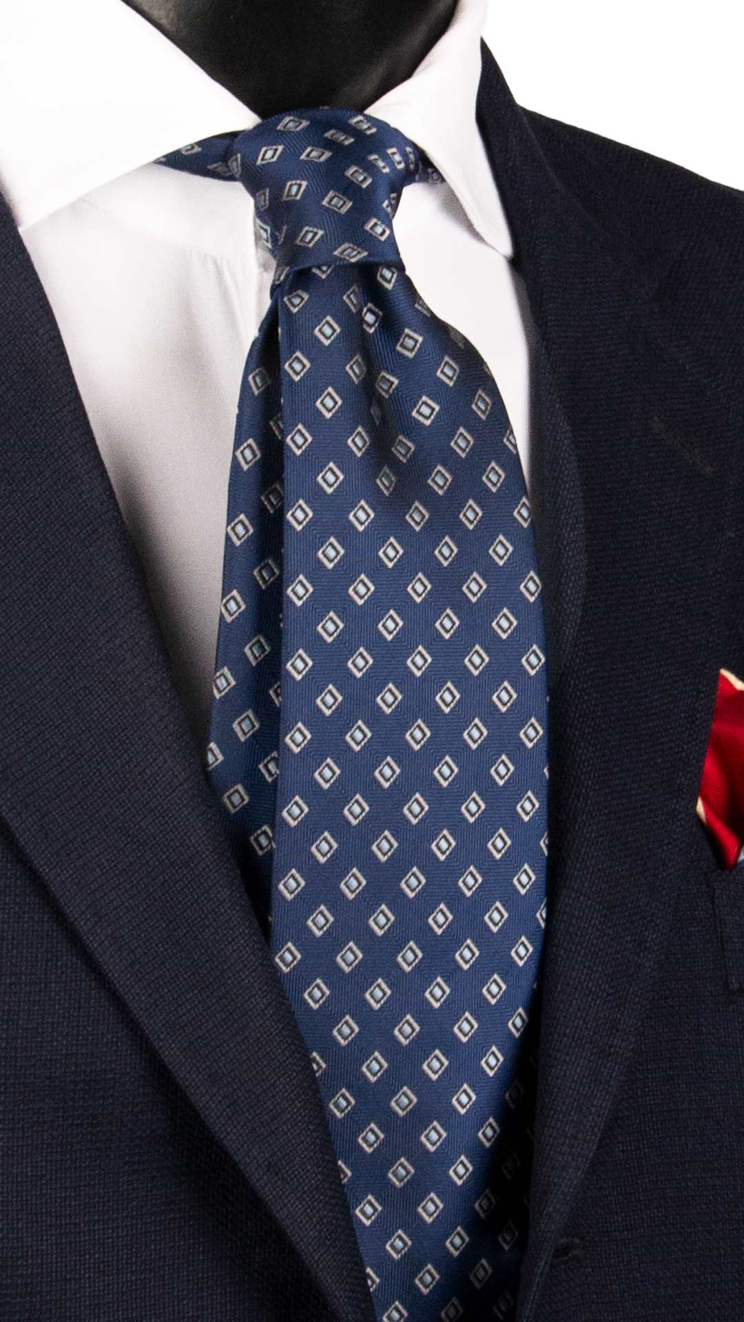 Cravatta di Seta Blu Navy Fantasia Celeste Grigio Argento 2011 Graffeo Cravatte Made in Italy