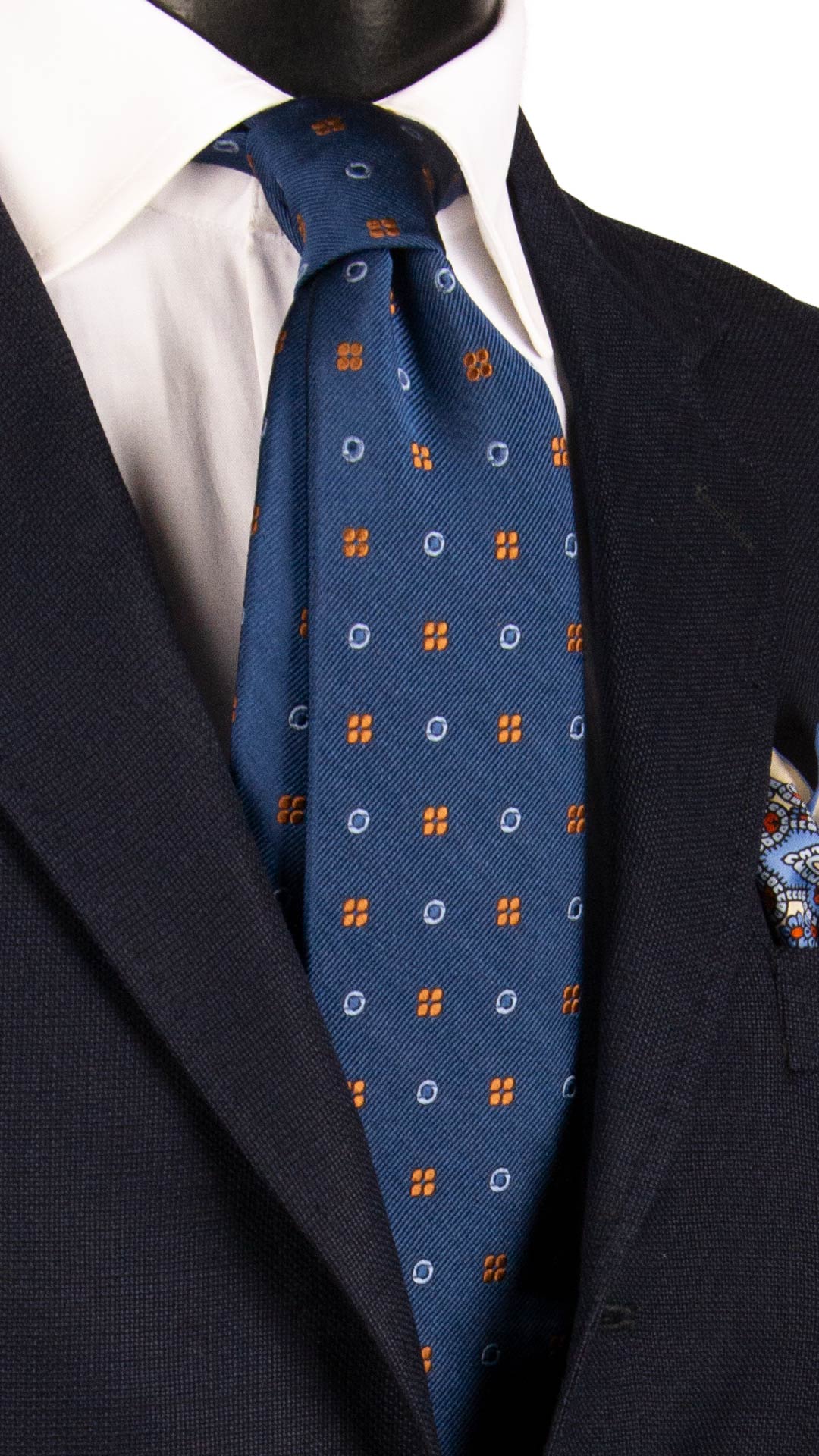 Cravatta di Seta Blu Navy Fantasia Marrone Celeste AN7369 Graffeo Cravatte Made in Italy