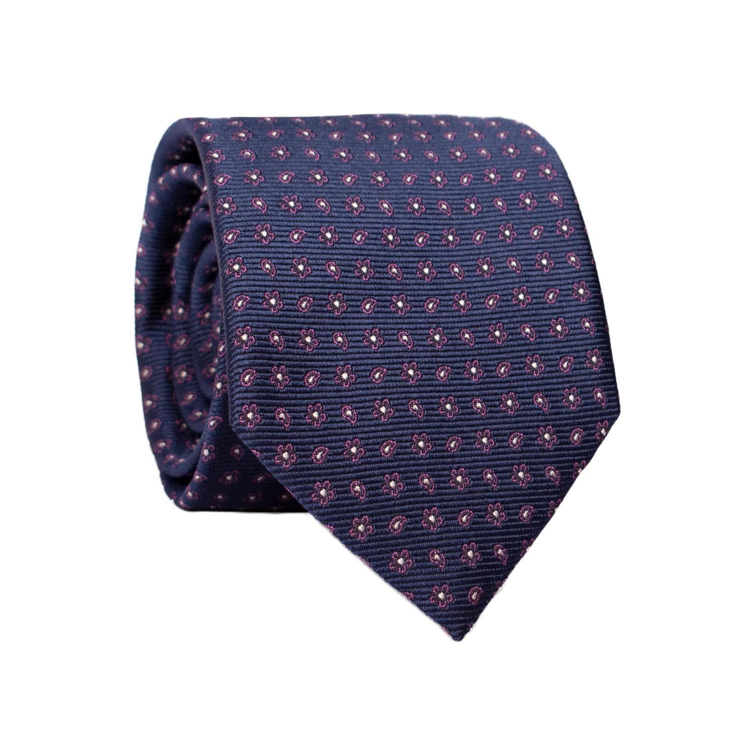 Cravatta di Seta Blu Navy Fantasia Viola Grigio Argento 7303 Graffeo Cravatte Made in Italy Rotolo