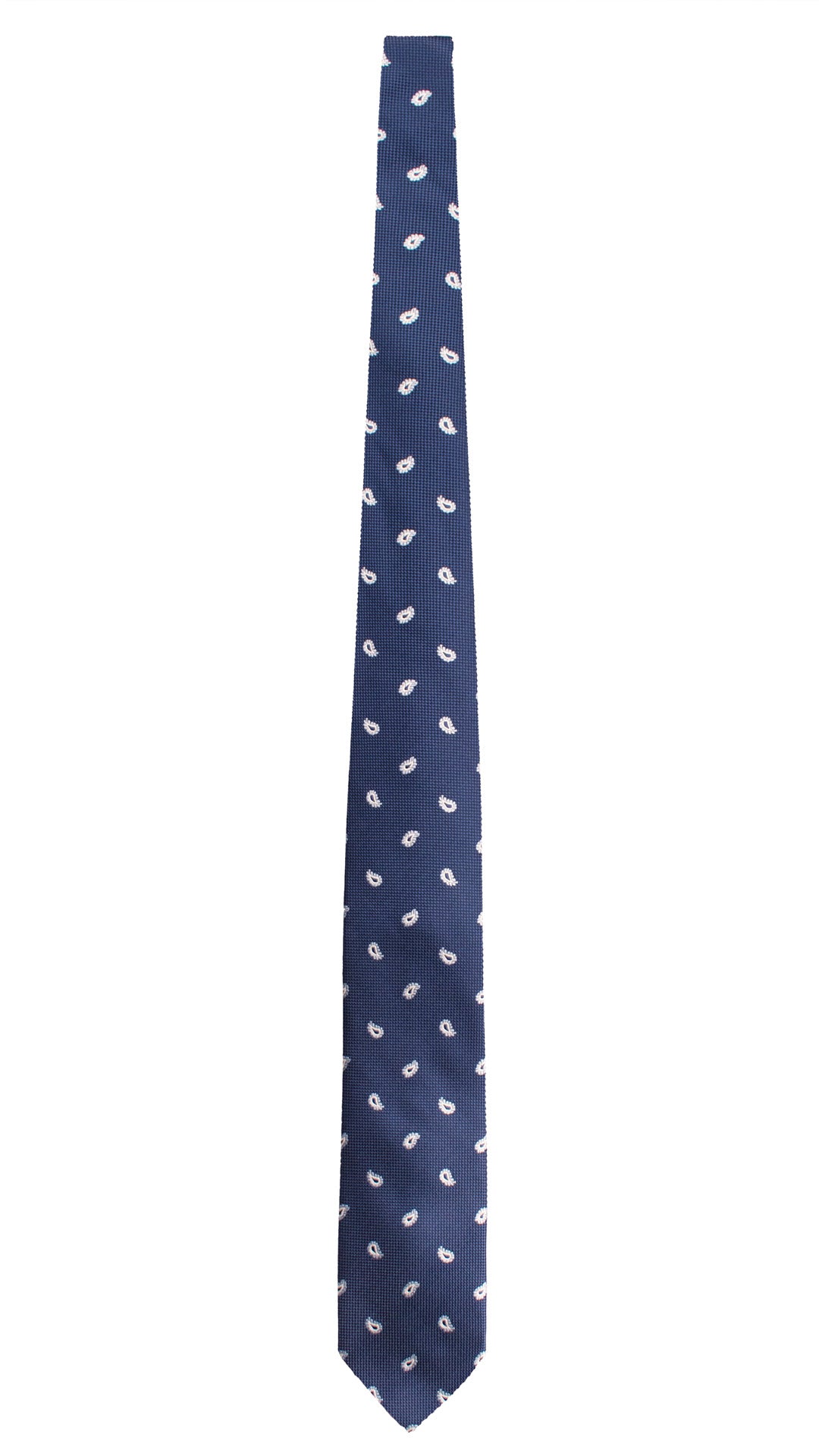 Cravatta di Seta Blu Navy Paisley Celeste Bianco 2087 Graffeo Cravatte Made in Italy Intera