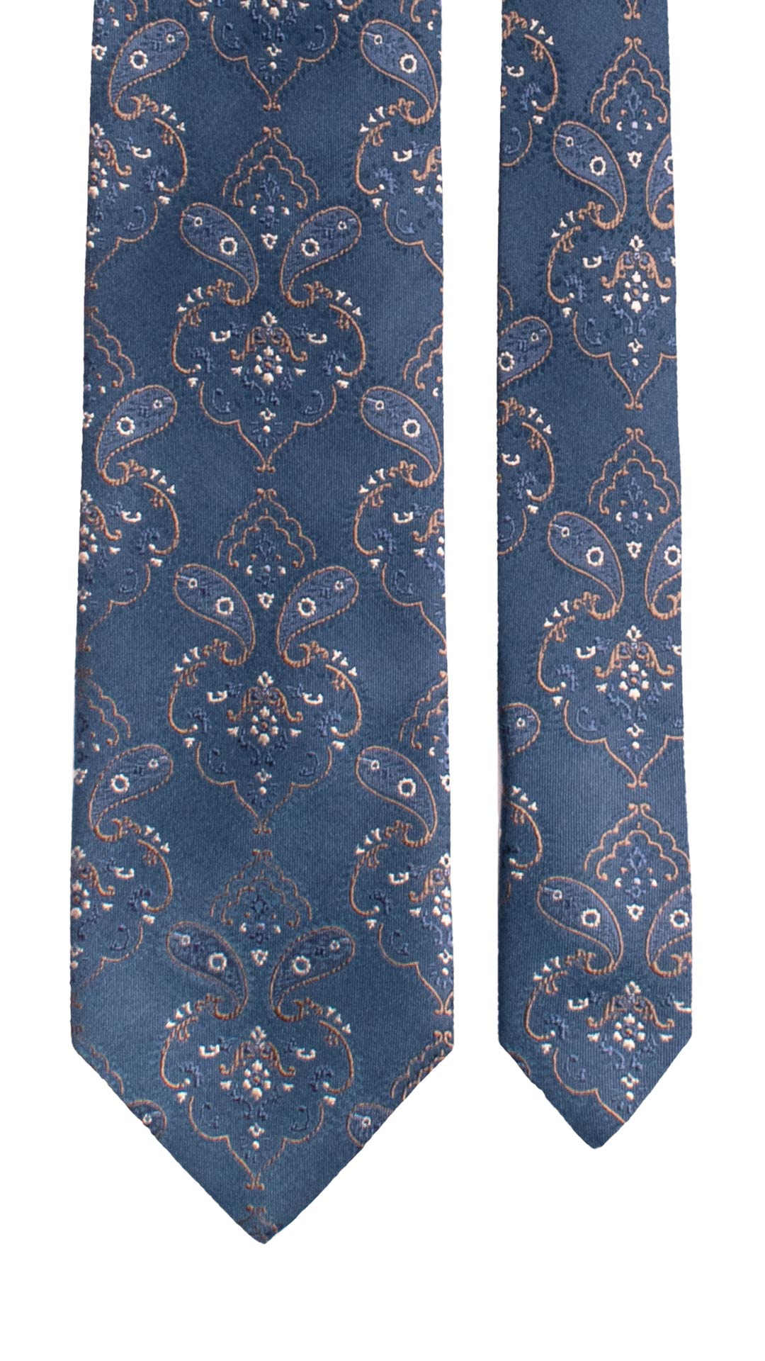 Cravatta di Seta Blu Navy Paisley Marrone Bianco 1528 Graffeo Cravatte Made in Italy Pala