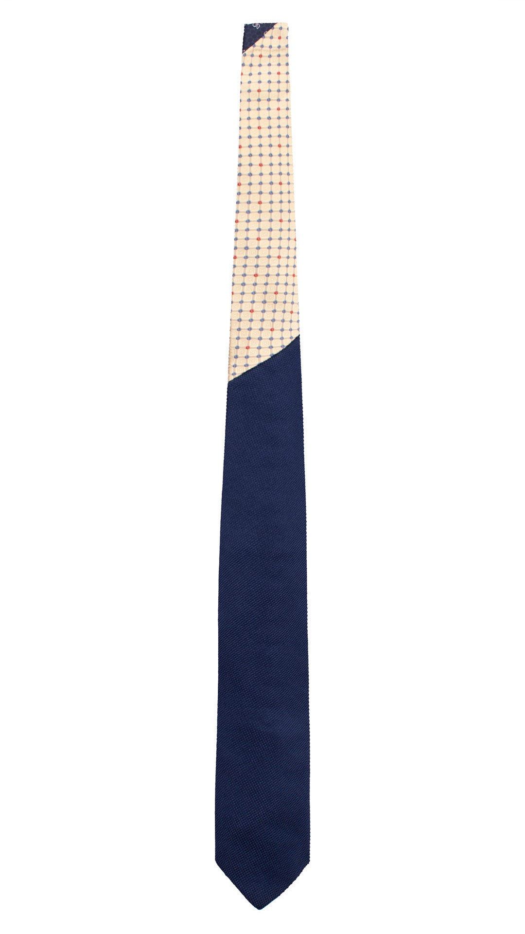 Cravatta di Seta Blu Navy Tinta Unita Nodo in Contrasto Avorio Fantasia Tono su Tono Blu Navy Rosso N3351 Made in Italy Graffeo Cravatte Intera