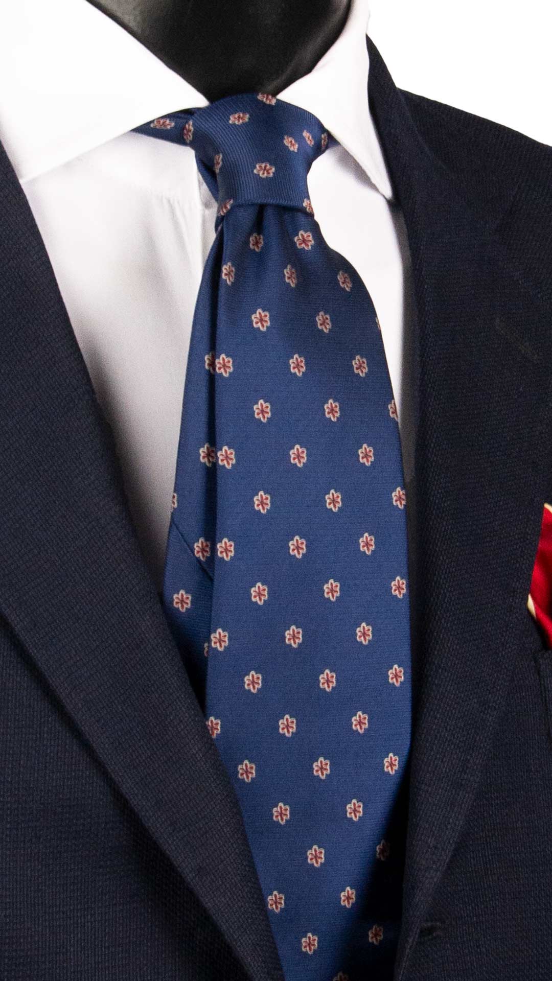 Cravatta di Seta Blu Navy a Fiori Rossi Bianchi 2094 Graffeo Cravatte Made in Italy