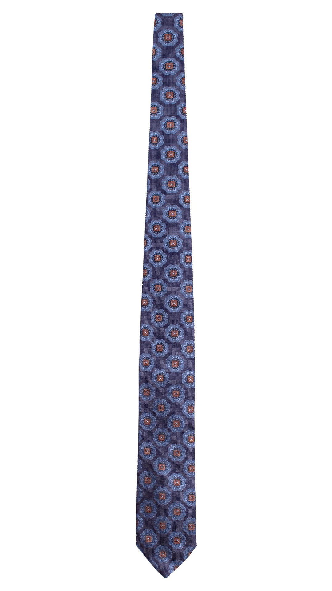 Cravatta di Seta Blu Navy a Medaglioni Marroni Blu Bianchi AN8104 Made in Italy Graffeo Cravatte Intera