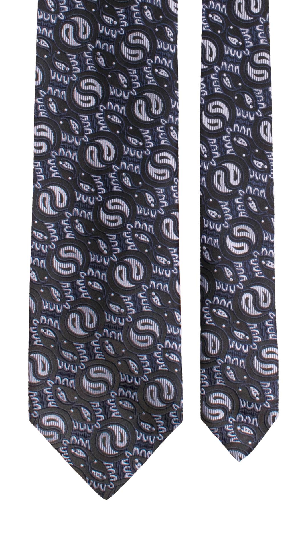 Cravatta di Seta Blu Notte Paisley Celeste Bluette 1539 Graffeo Cravatte Made in Italy Pala