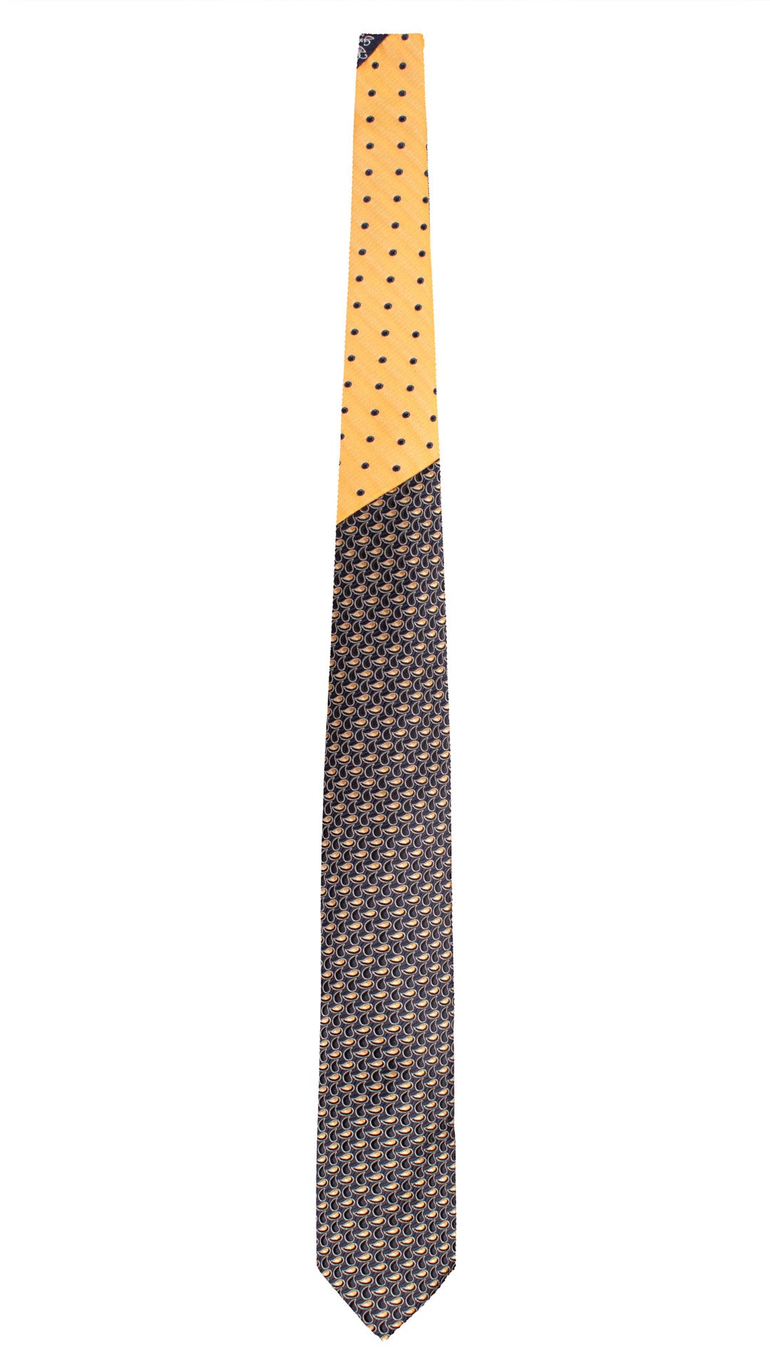 Cravatta di Seta Blu Paisley Beige Nodo in Contrasto Arancione a Pois Blu N3436 Made in Italy Graffeo Cravatte Intera