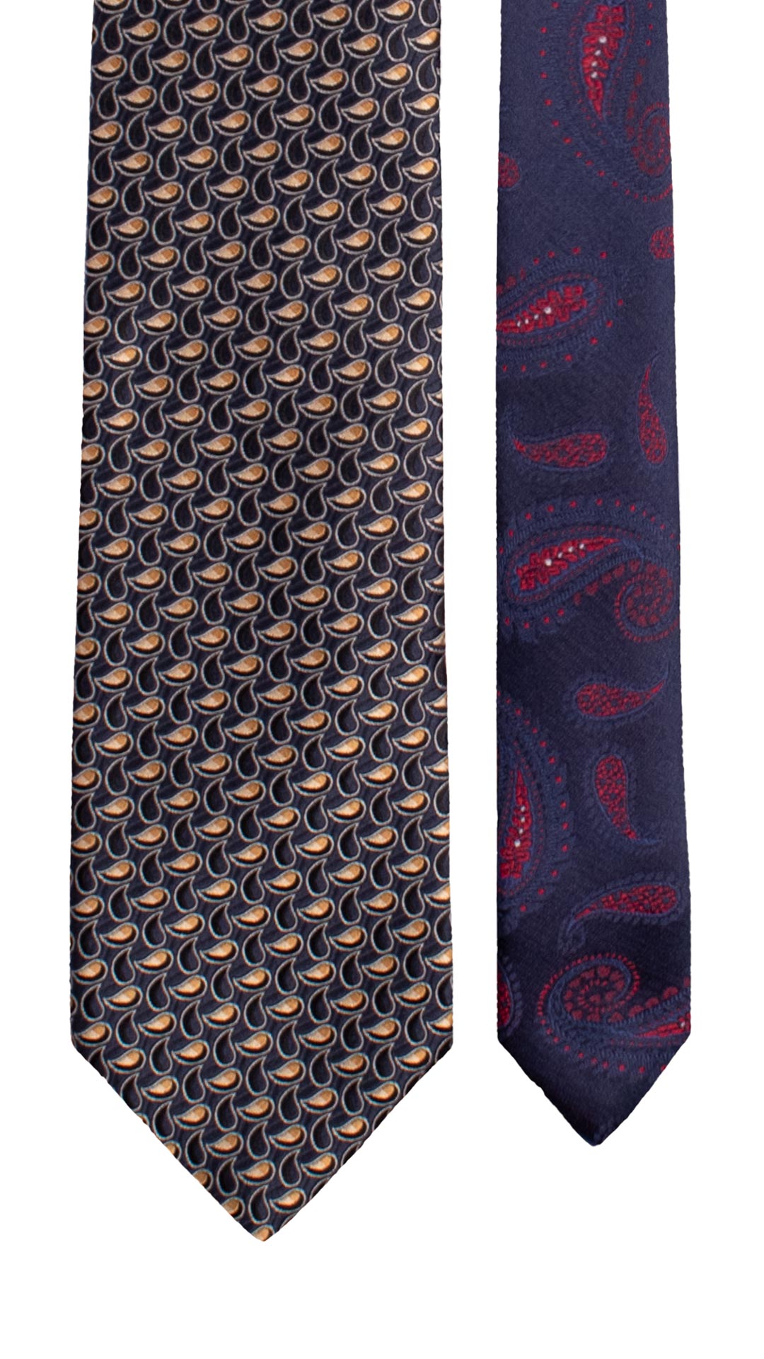 Cravatta di Seta Blu Paisley Beige Nodo in Contrasto Arancione a Pois Blu N3436 Made in Italy Graffeo Cravatte Pala