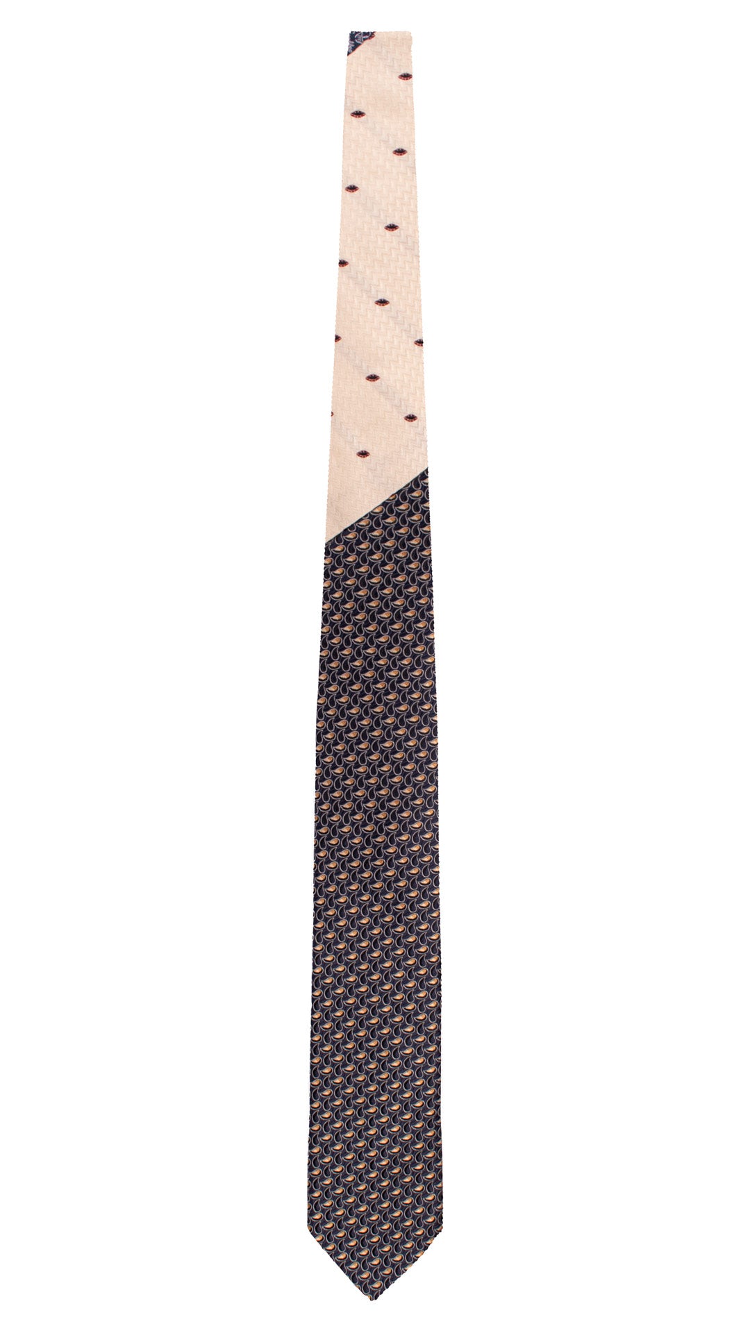 Cravatta di Seta Blu Paisley Beige Nodo in Contrasto Avorio Tono su Tono Fantasia Bordeaux Blu Notte N3380 Made in Italy Graffeo Cravatte Intera