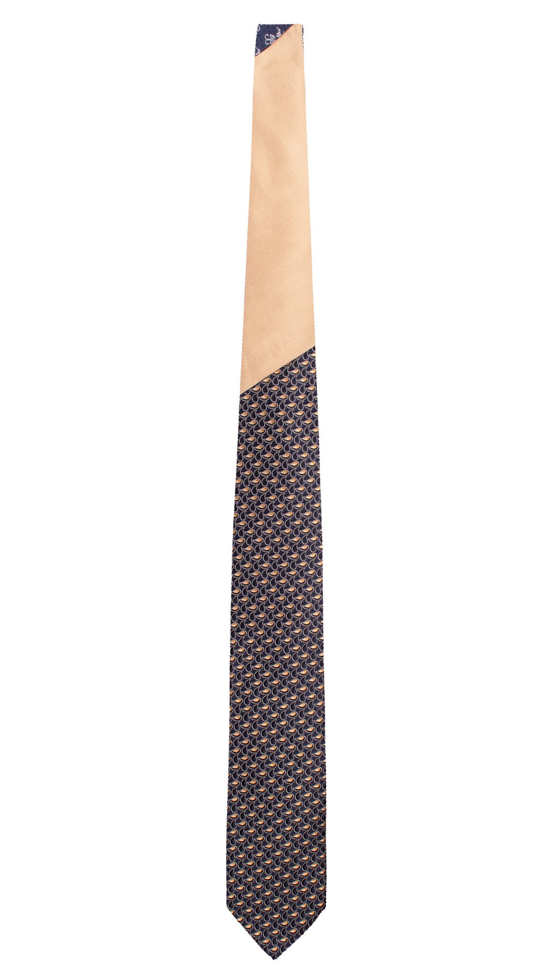 Cravatta di Seta Blu Paisley Beige Nodo in Contrasto Tono su Tono Beige N3420 Made in Italy Graffeo Cravatte Intera