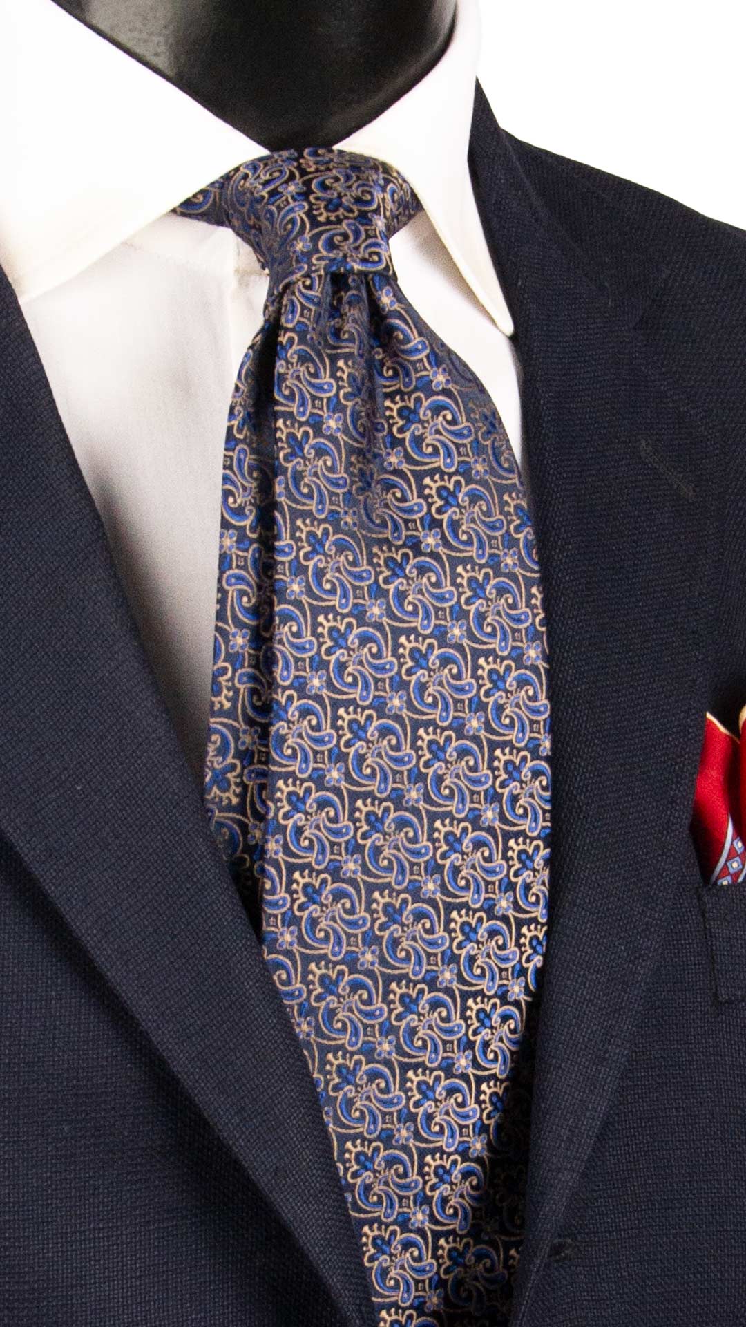 Cravatta di Seta Blu Paisley Bluette Beige 1531 Graffeo Cravatte Made in Italy