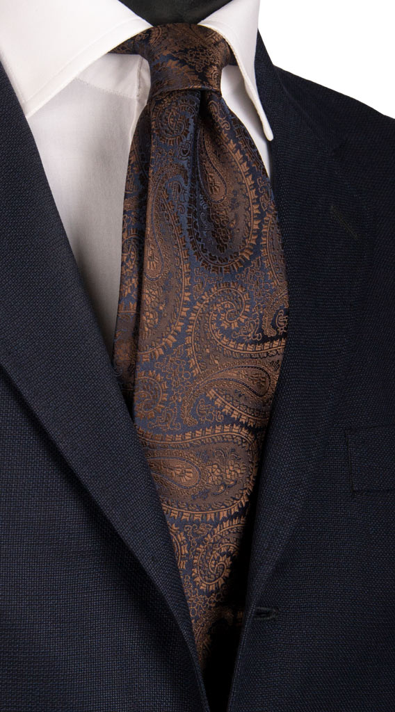 Cravatta di Seta Blu Paisley Marrone Made in Italy Graffeo Cravatte