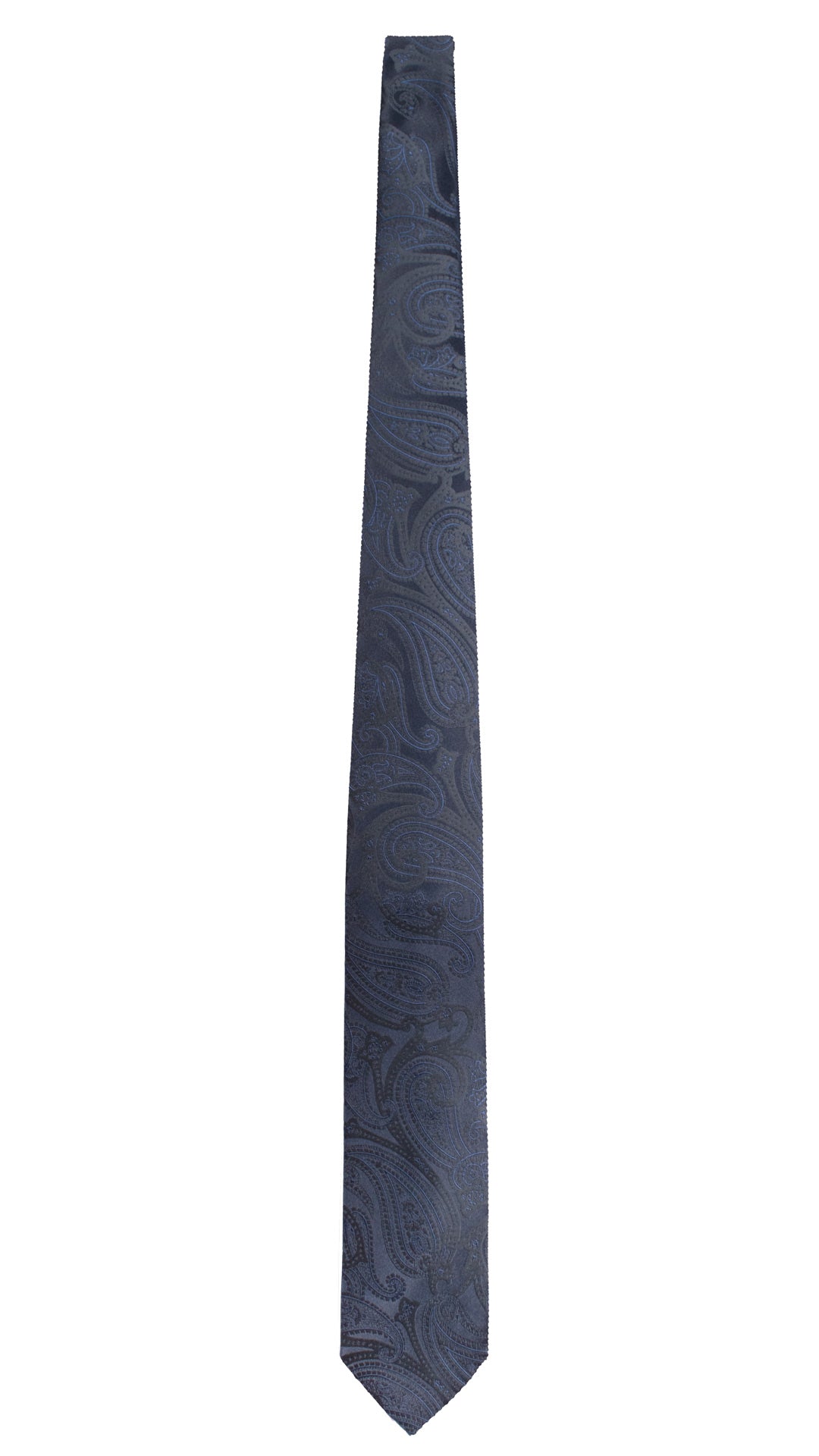 Cravatta di Seta Blu Paisley Tono su Tono 1736 Graffeo Cravatte Made in Italy Intera