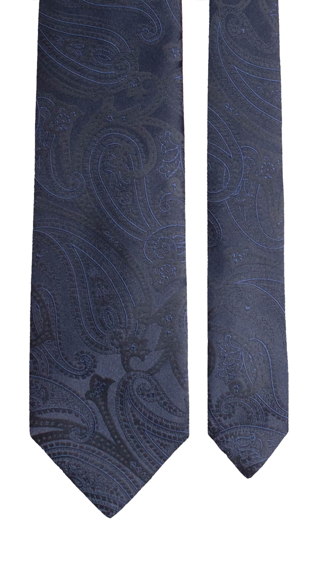 Cravatta di Seta Blu Paisley Tono su Tono 1736 Graffeo Cravatte Made in Italy Pala