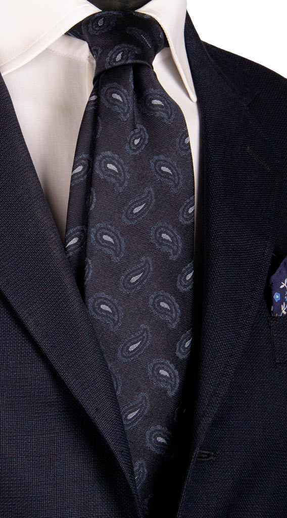 Cravatta di Seta Blu Paisley Celeste Made in Italy Graffeo Cravatte