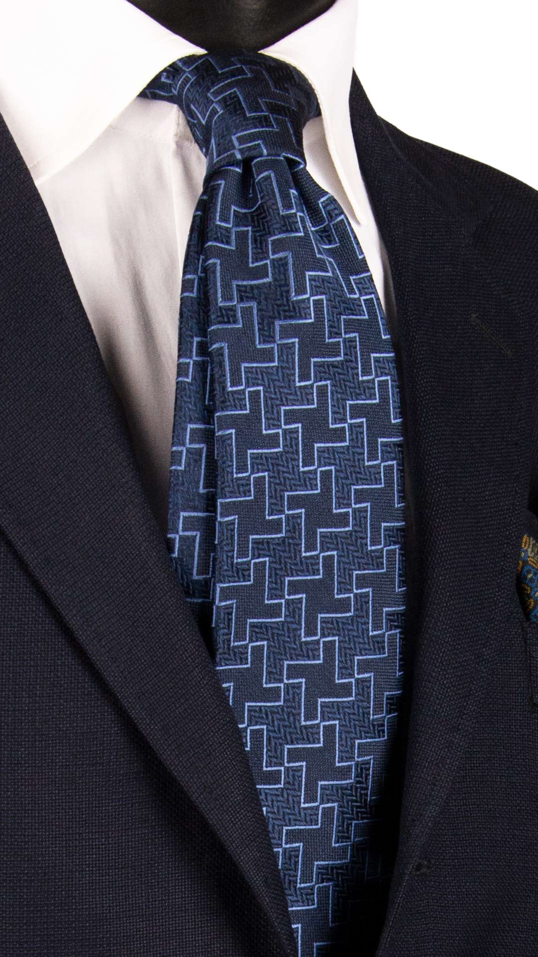 Cravatta di Seta Blu Pied de Poule Celeste AN7186 Graffeo Cravatte Made in Italy