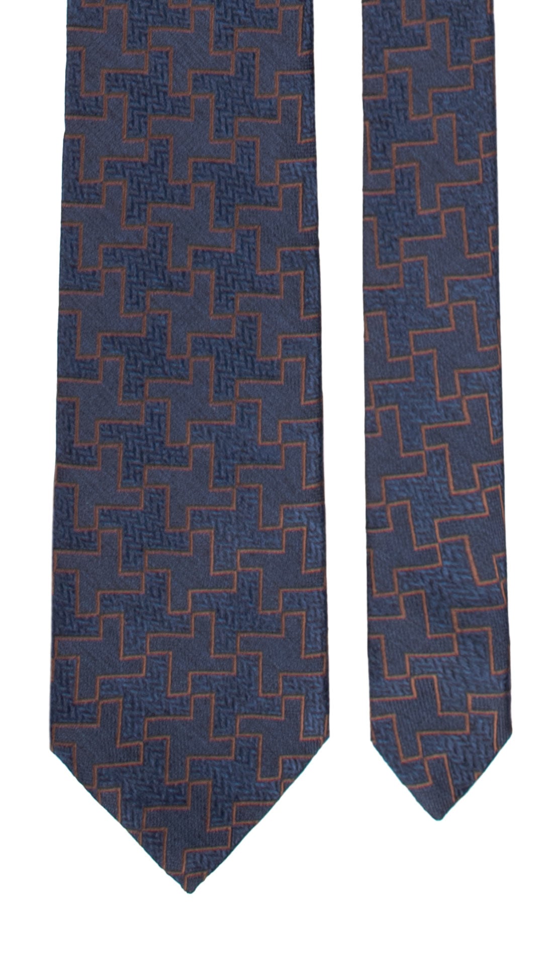 Cravatta di Seta Blu Pied de Poule Marrone AN7181 Made in Italy Graffeo Cravatte Pala