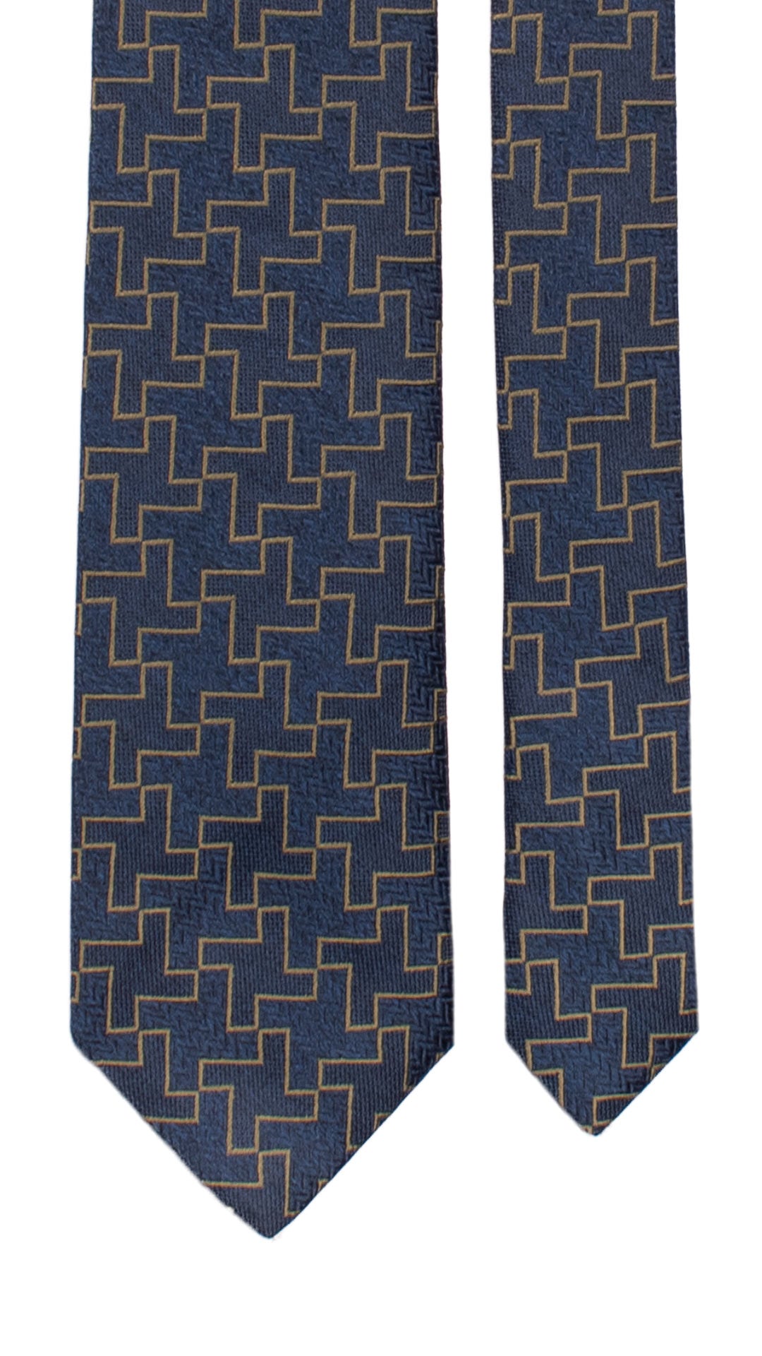 Cravatta di Seta Blu Pied de Poule Verde AN7187 Graffeo Cravatte Made in Italy Pala