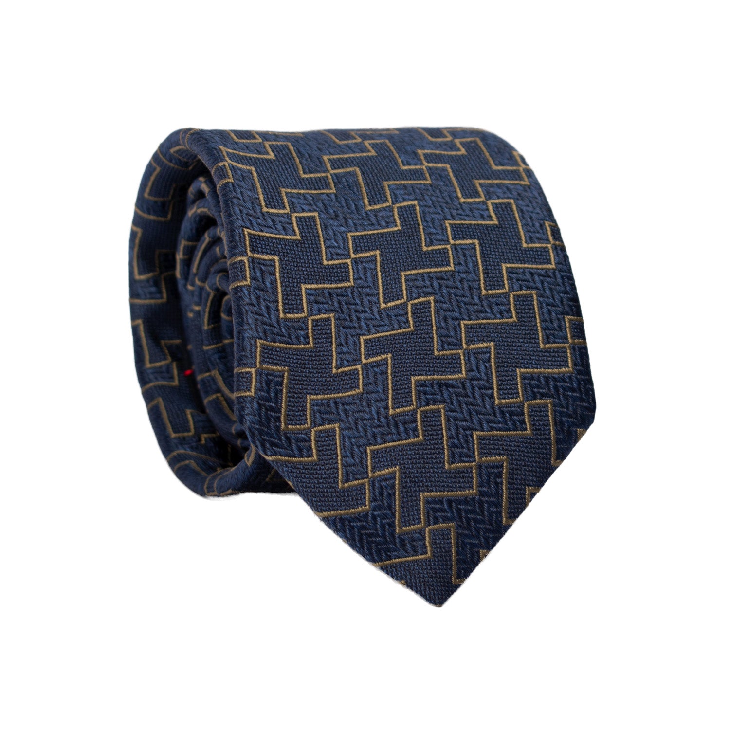 Cravatta di Seta Blu Pied de Poule Verde AN7187 Graffeo Cravatte Made in Italy Rotolo