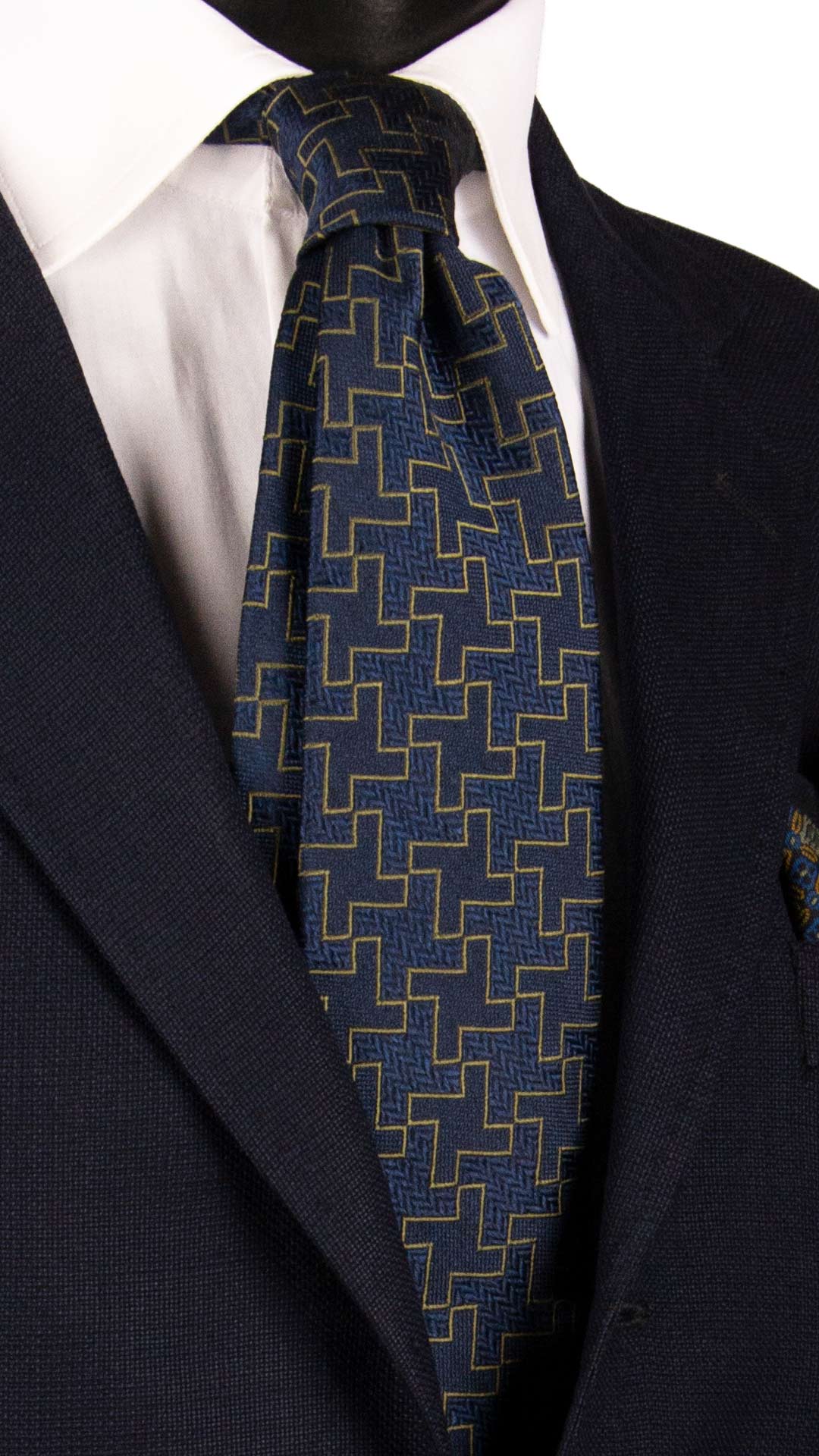 Cravatta di Seta Blu Pied de Poule Verde AN7187 Graffeo Cravatte Made in Italy