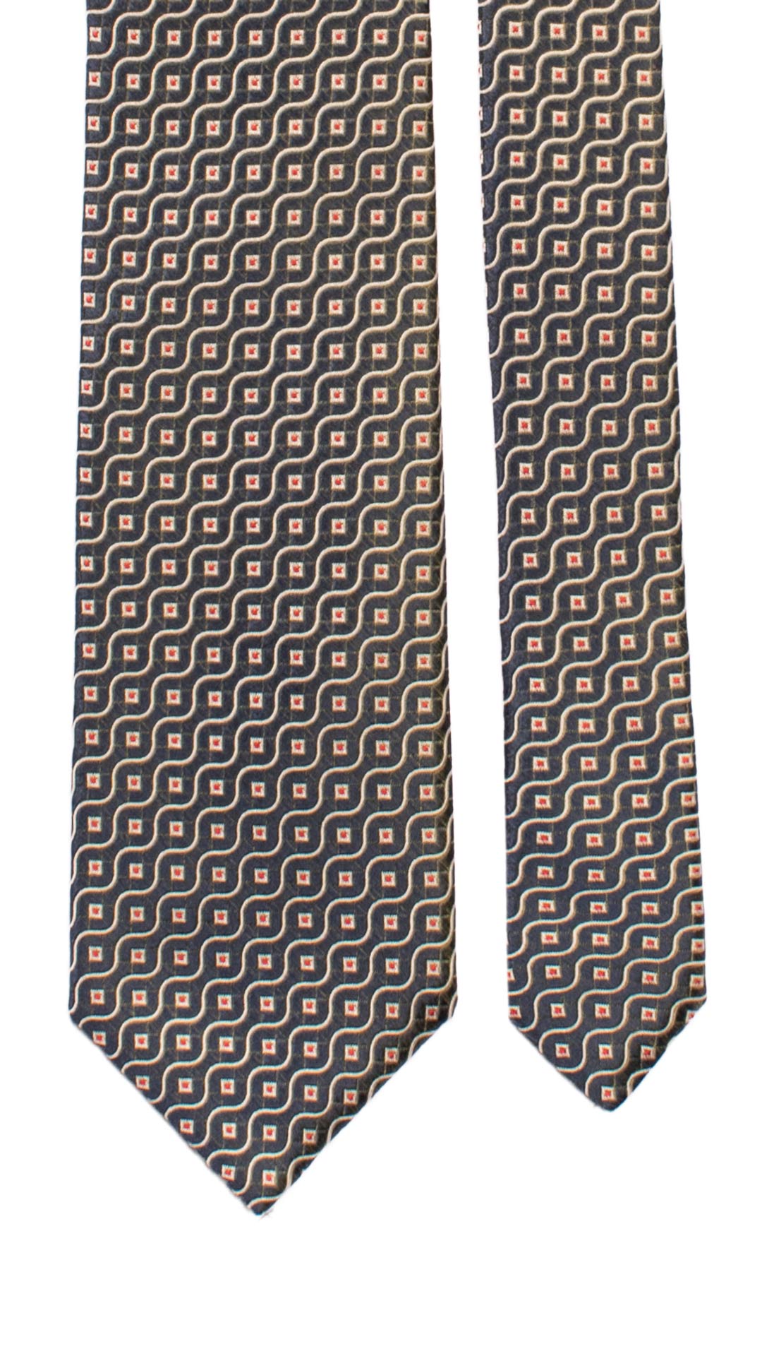 Cravatta di Seta Blu Verde Cangiante Fantasia Grigia Rossa 7267 Graffeo Cravatte Made in Italy Pala