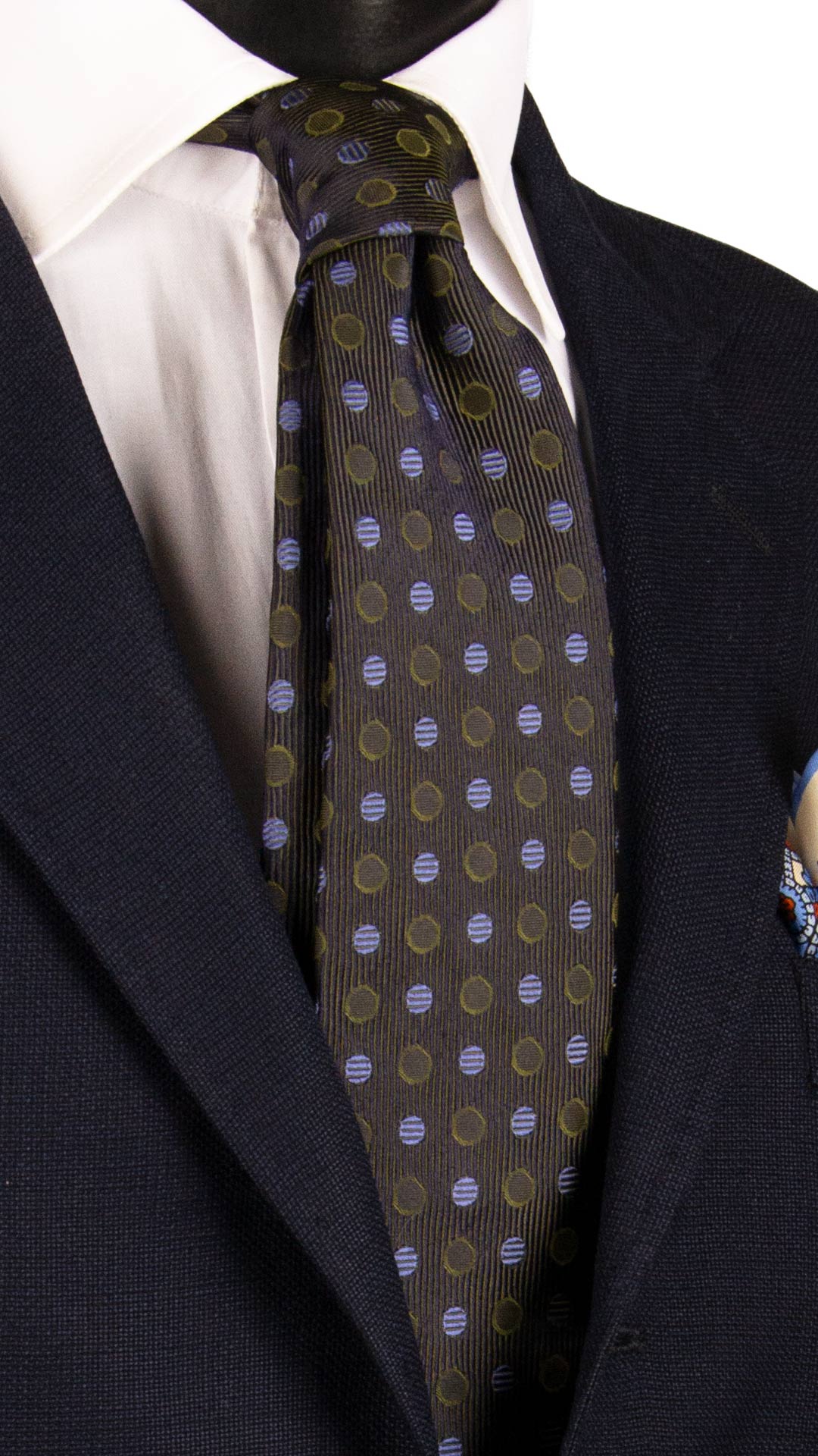 Cravatta di Seta Blu Verde Fantasia Tono su Tono Viola 7245 Graffeo Cravatte Made in Italy