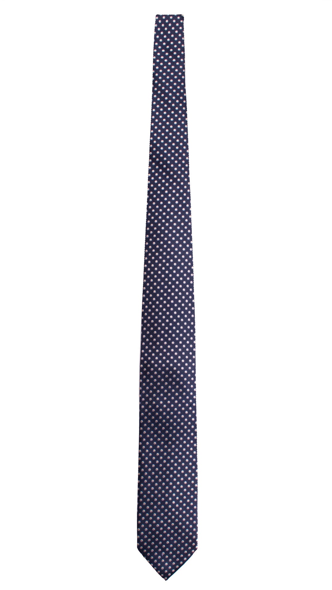 Cravatta di Seta Blu a Pois Lilla Grigio Argento 1981 Graffeo Cravatte Made in Italy Intera