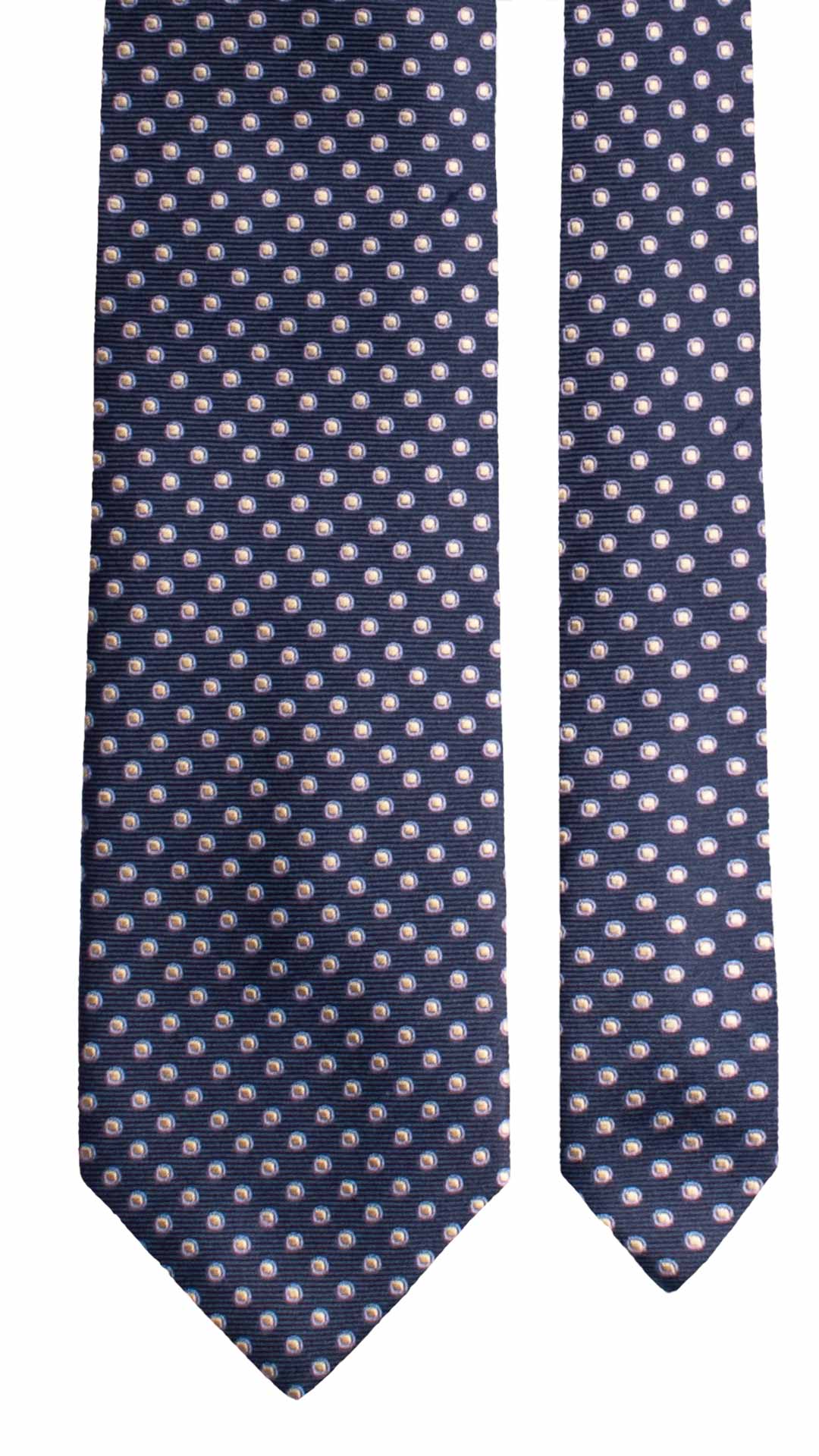 Cravatta di Seta Blu a Pois Lilla Grigio Argento 1981 Graffeo Cravatte Made in Italy Pala