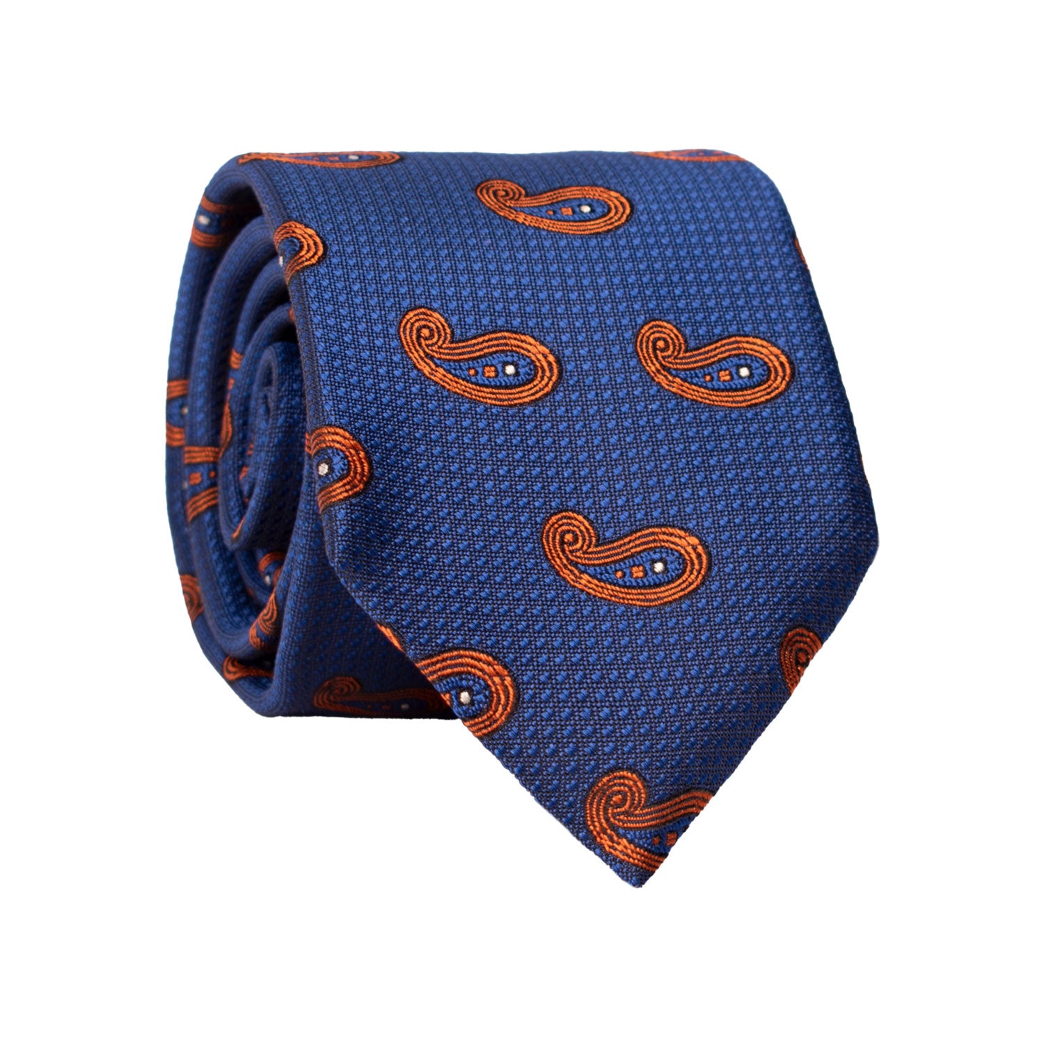Cravatta di Seta Bluette Paisley Ruggine AN7482 Made in Italy Graffeo Cravatte Rotolo