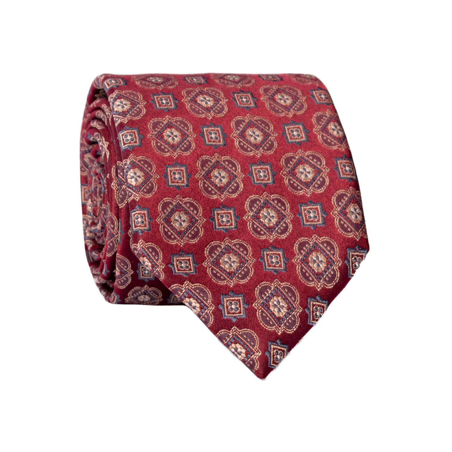 Cravatta di Seta Bordeaux Fantasia Avio Champagne AN7254 Graffeo Cravatte Made in Italy Rotolo