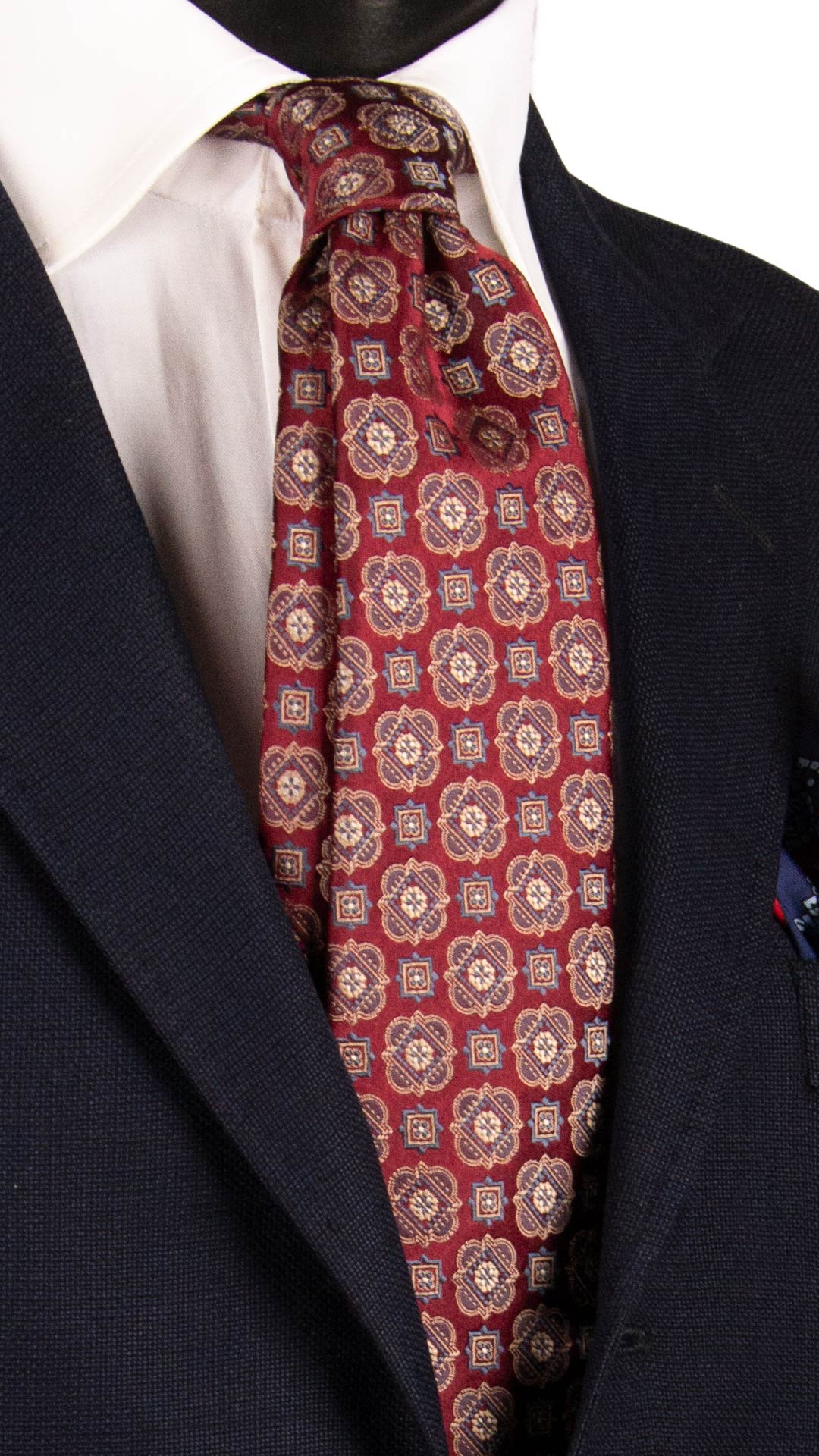 Cravatta di Seta Bordeaux Fantasia Avio Champagne AN7254 Graffeo Cravatte Made in Italy