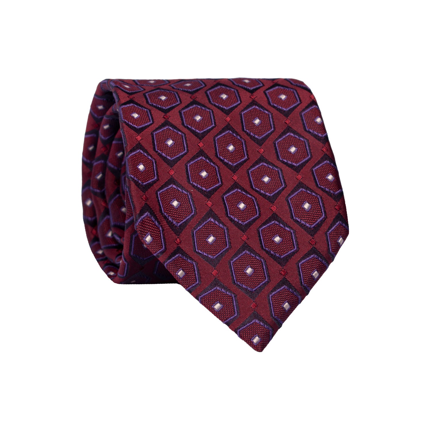 Cravatta di Seta Bordeaux Fantasia Nero Viola Grigio Argento AN7430 Made in Italy Graffeo Cravatte Rotolo