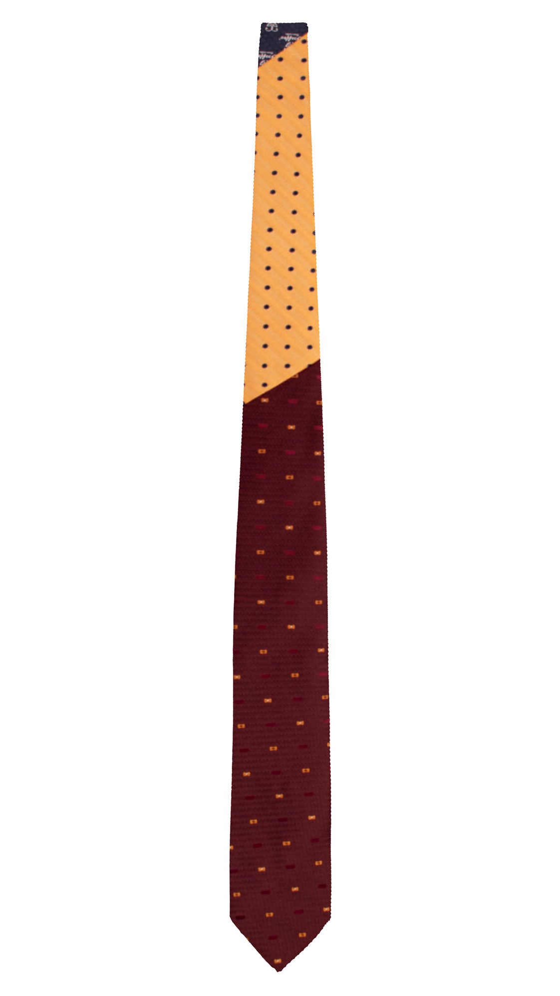 Cravatta di Seta Bordeaux Fantasia Tono su Tono Ruggine Bianco Rosso Bordeaux Nodo in Contrasto Arancione a Pois Blu N3383 Made in Italy Graffeo Cravatte Intera